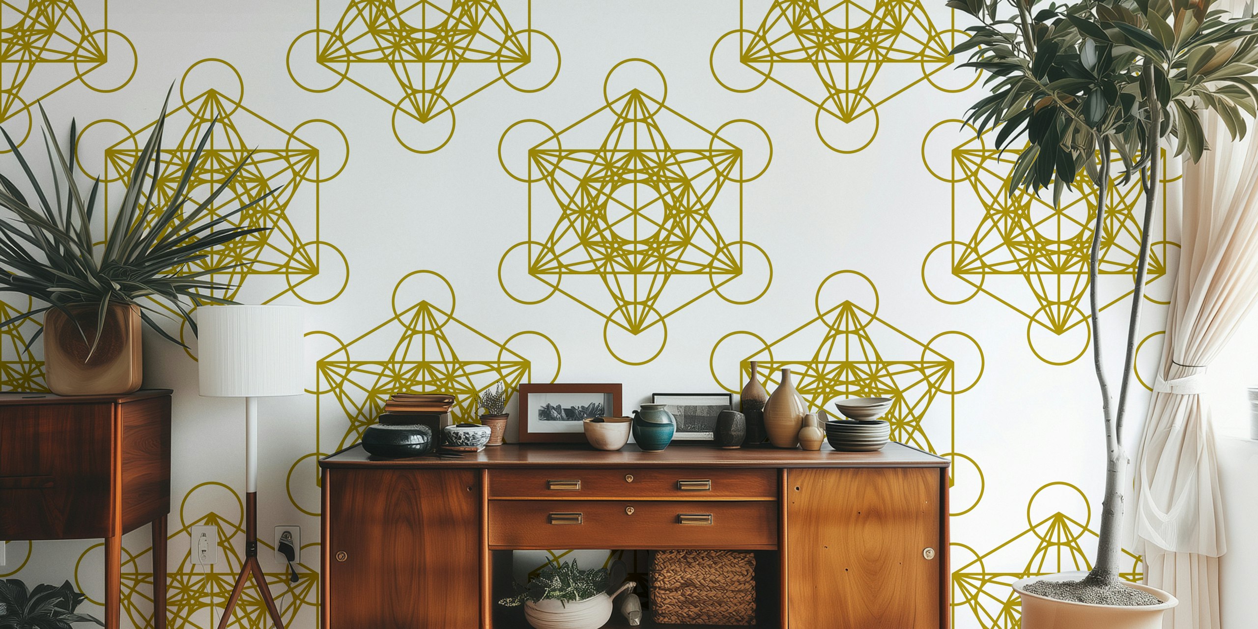 Gold and white Metatron's Cube design wall mural