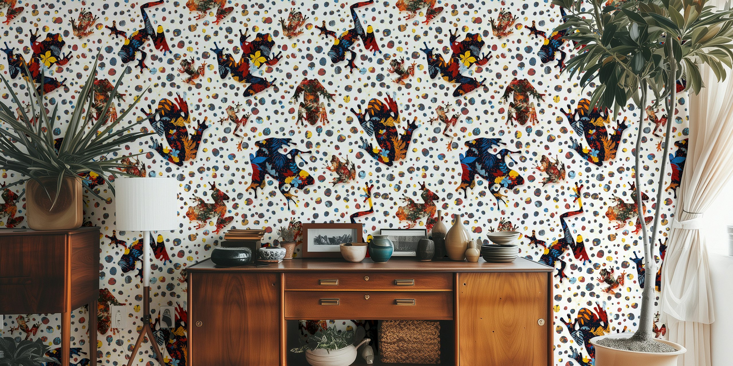 Frogs life wallpaper in a colorful room