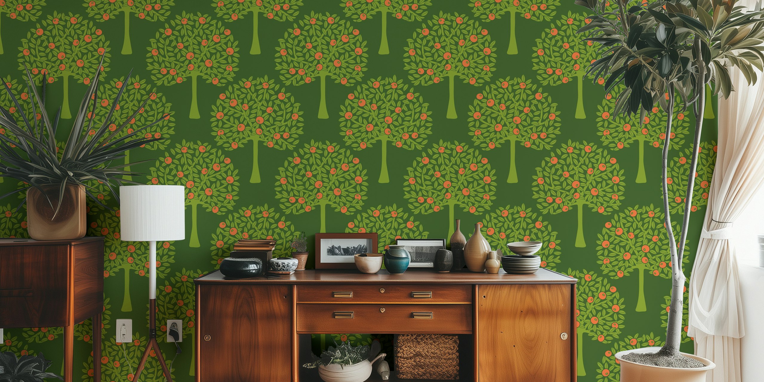 Citrus fruit trees with orange fruits and green leaves wallpaper