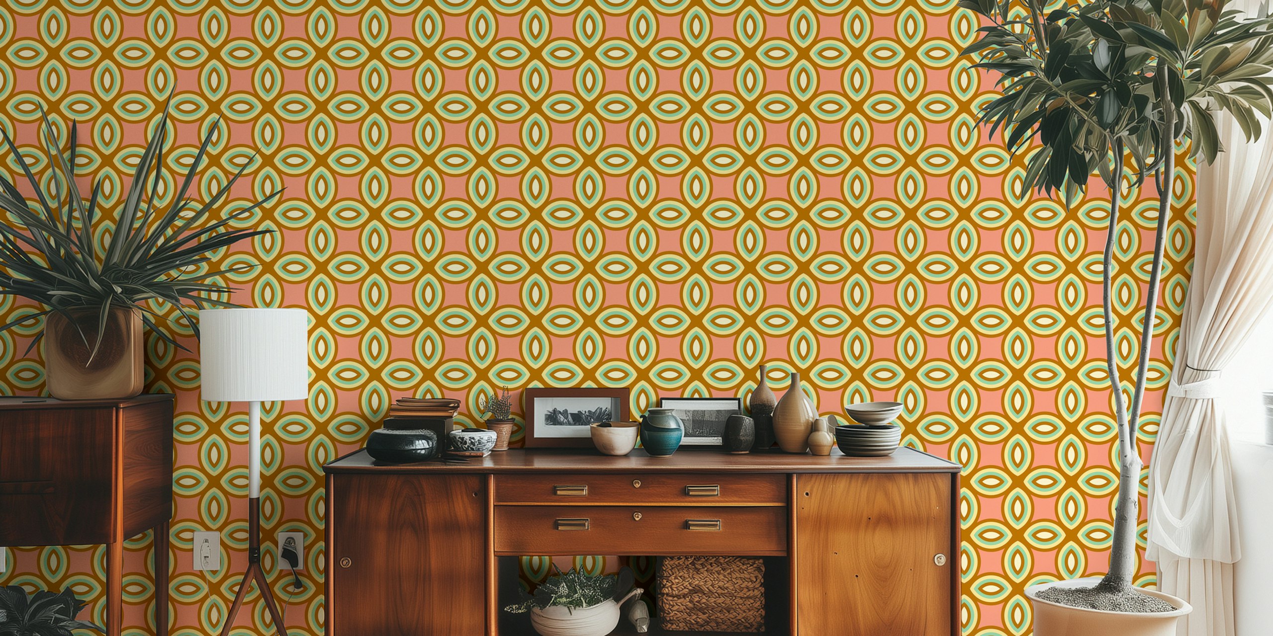 Retro Pink geometriska kakel tapetdesign