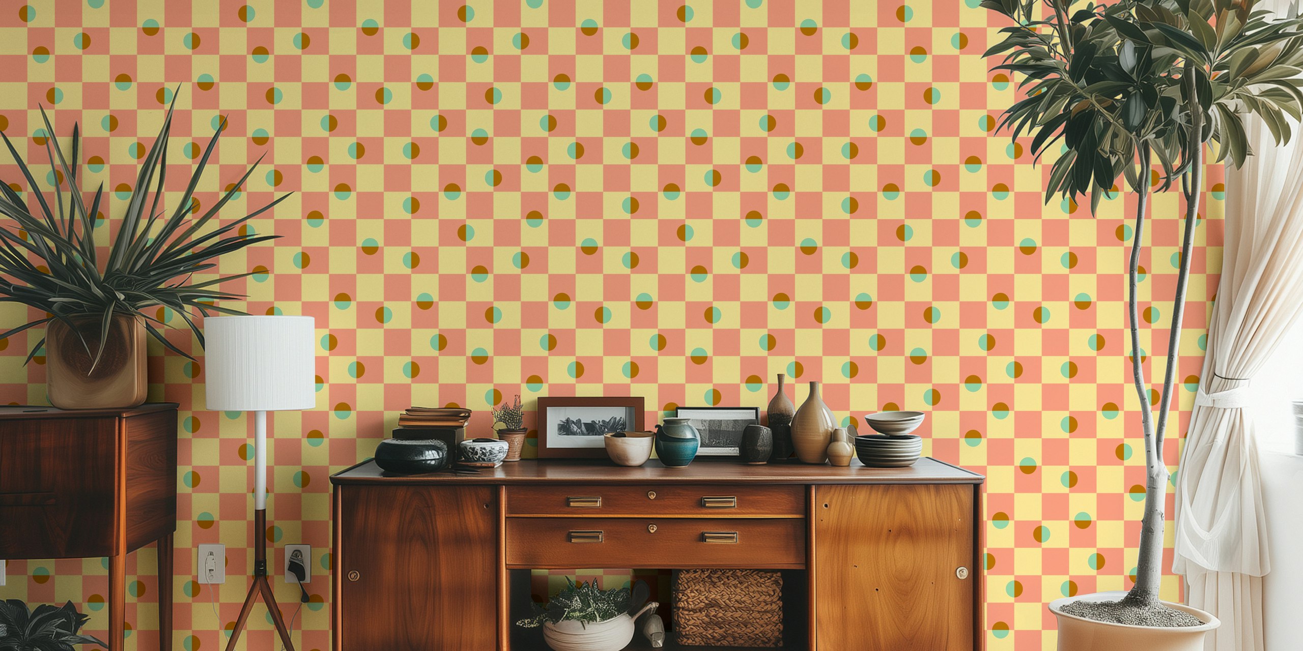 Dappled Retro Mid-Century Checkered Dot Pink Ταπισερί