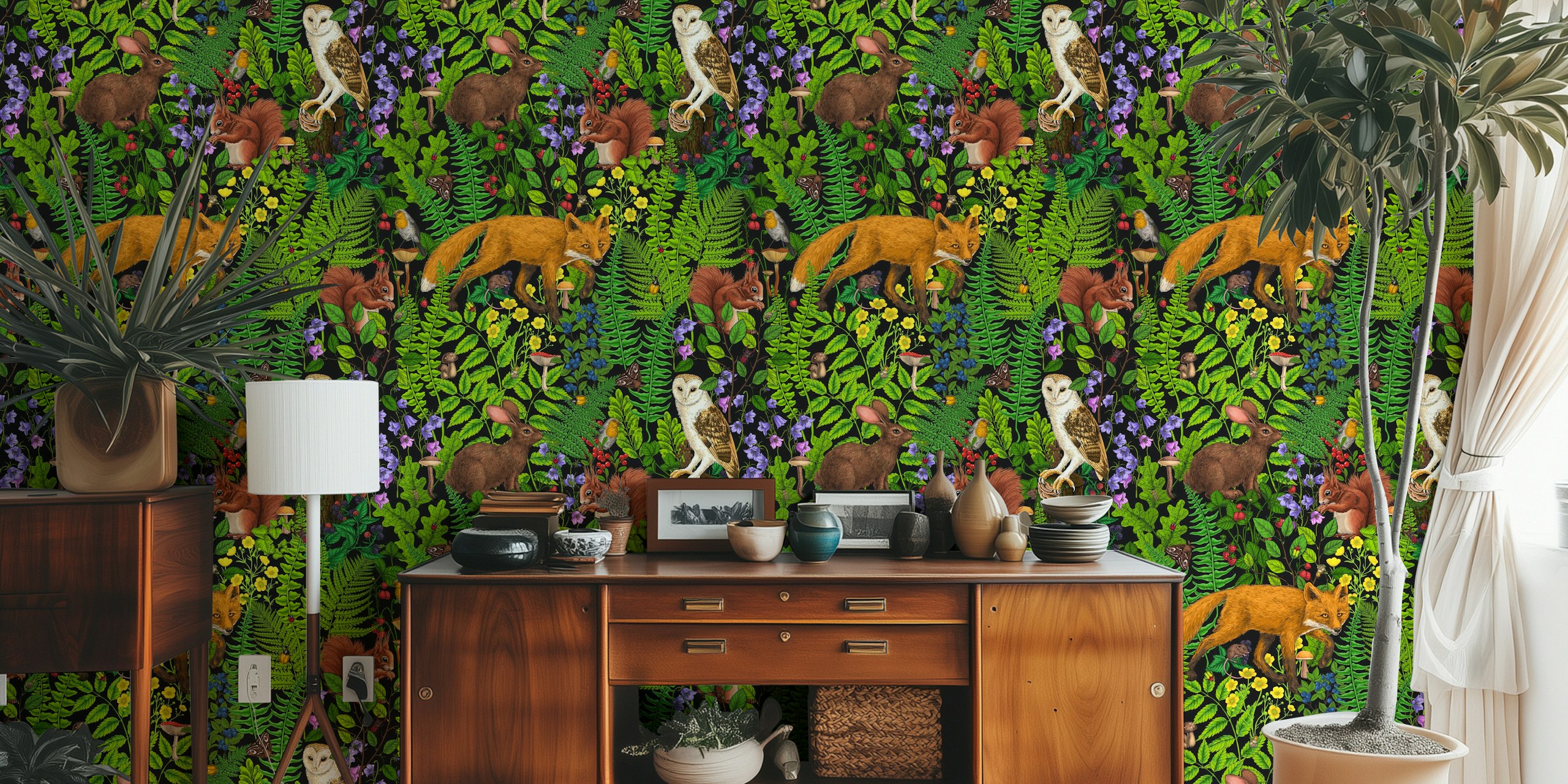 Forest life wallpaper design in a room