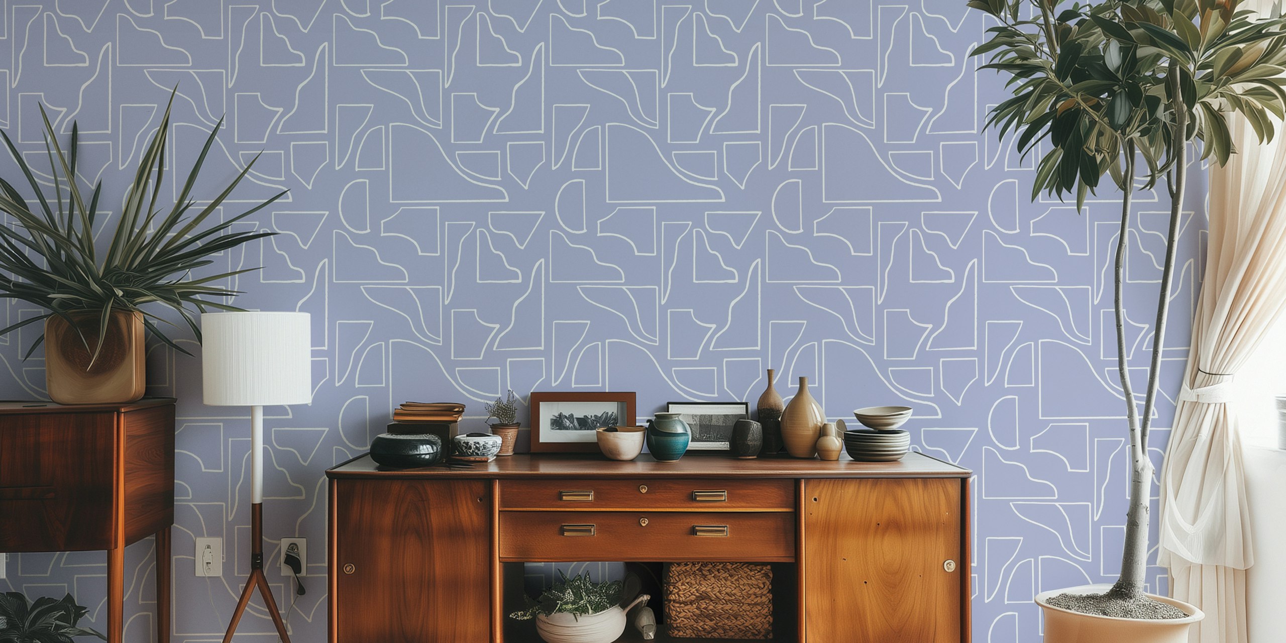 Organic shapes pattern wallpaper in a room