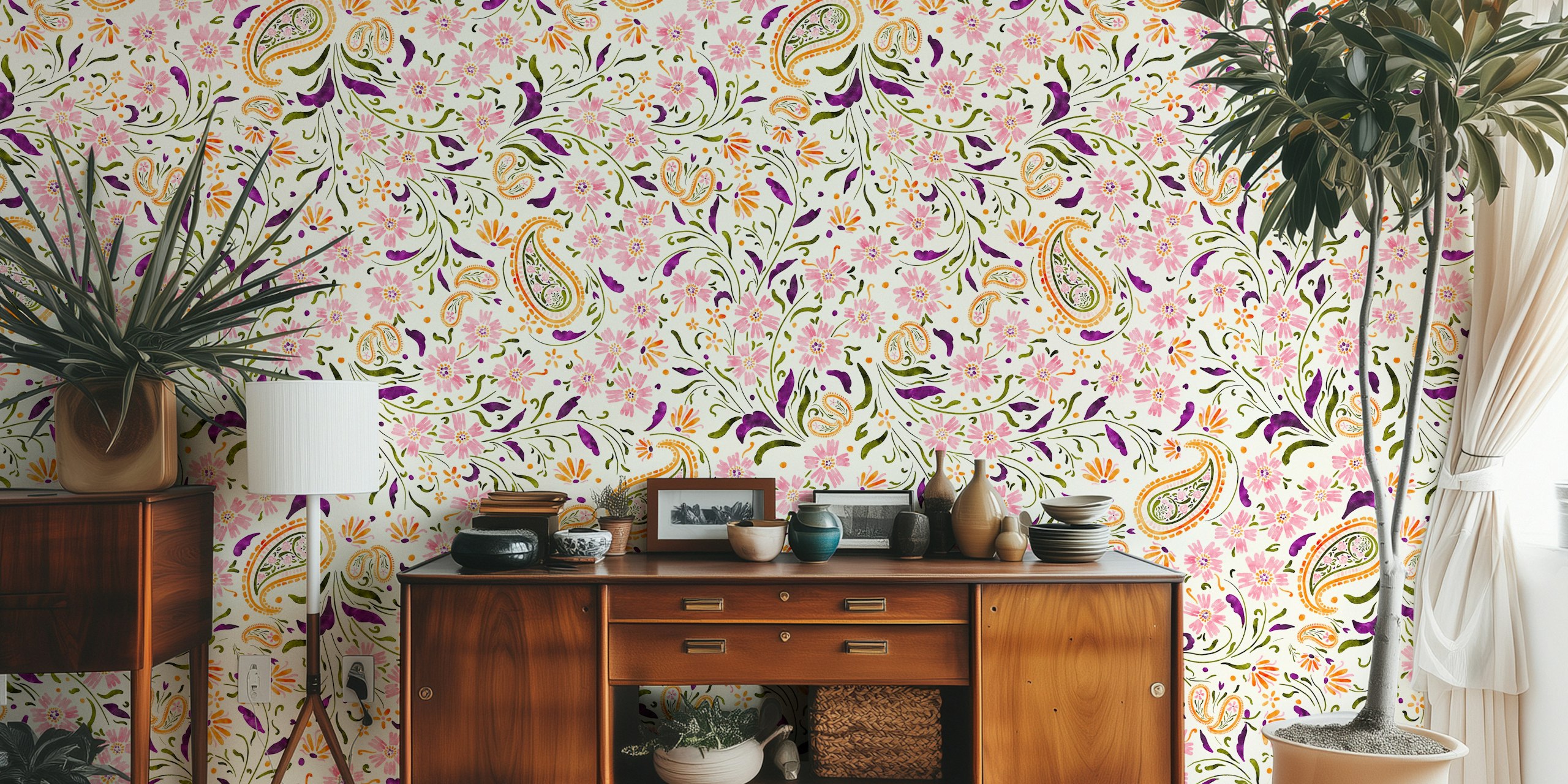 Floral paisley garden papier peint dans une pièce