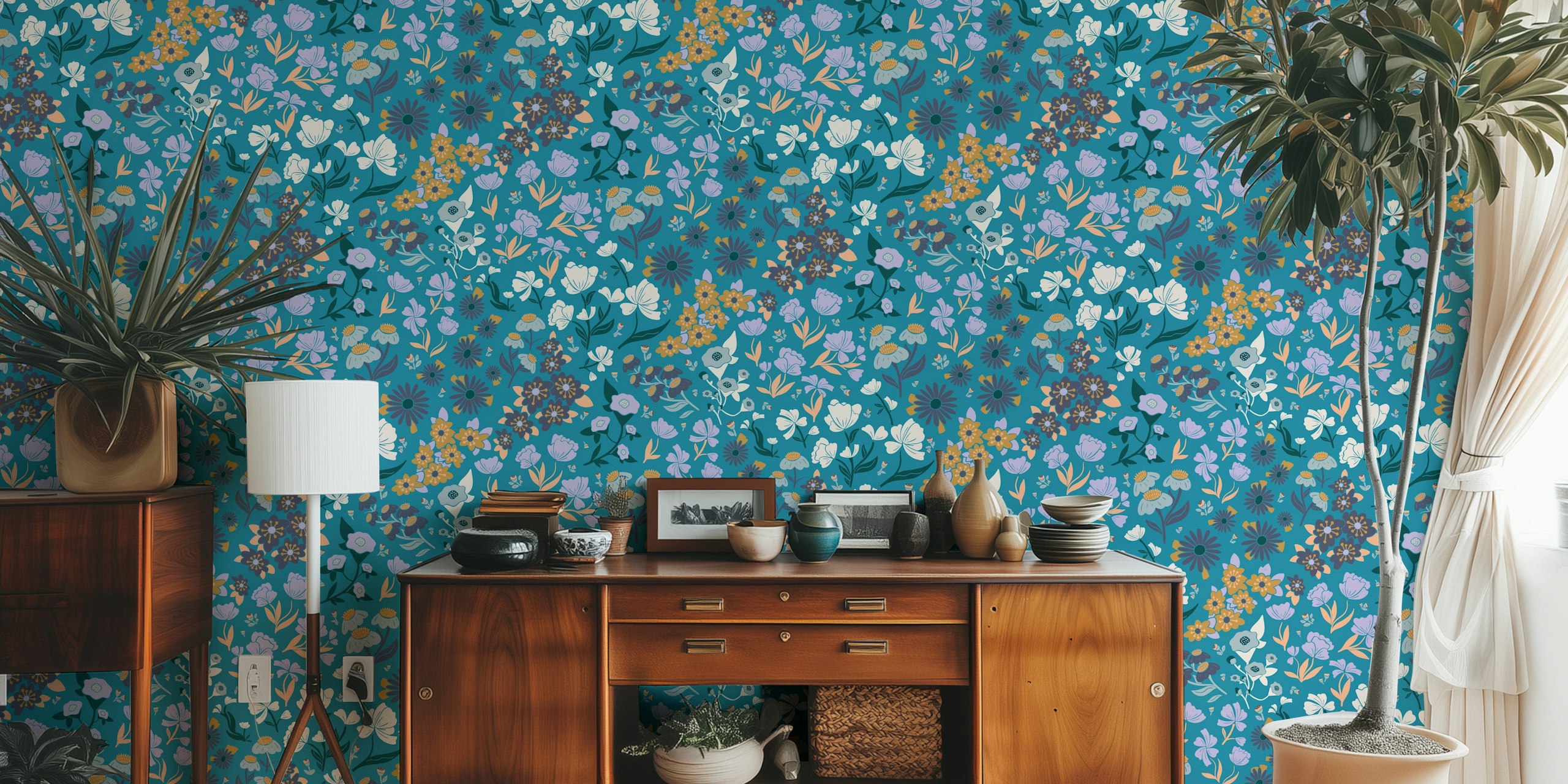 Fleurs Teal Blue dans une pièce