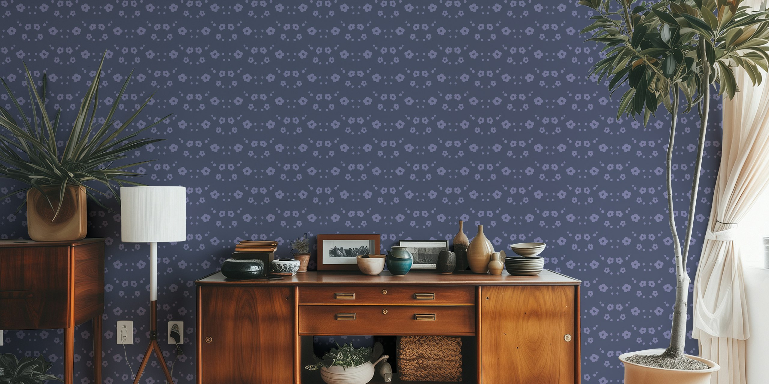 Ballet of Blooms denim floral wallpaper