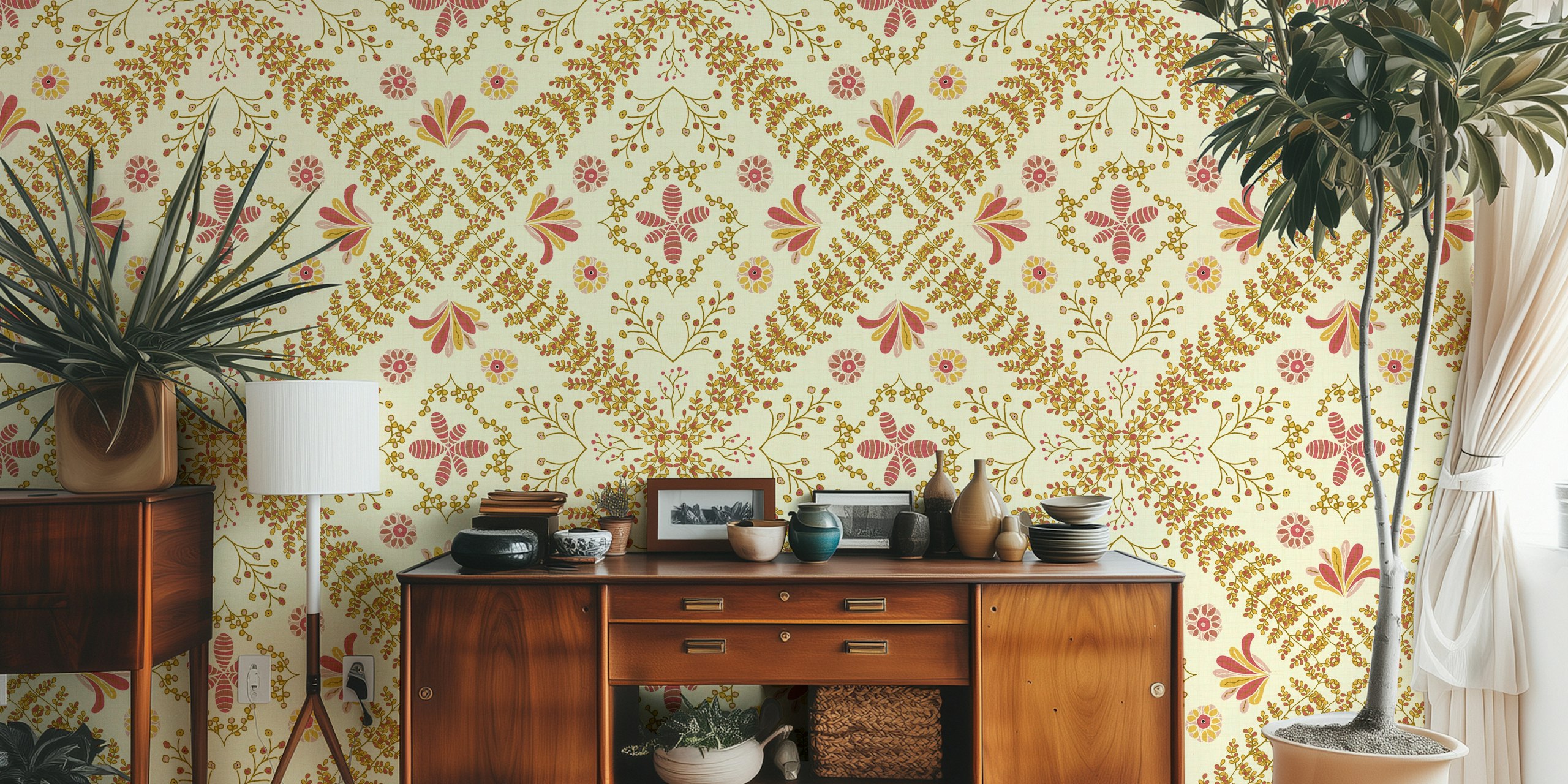 Vintage Floral Tiles 5 Golden Pink-design i et rom