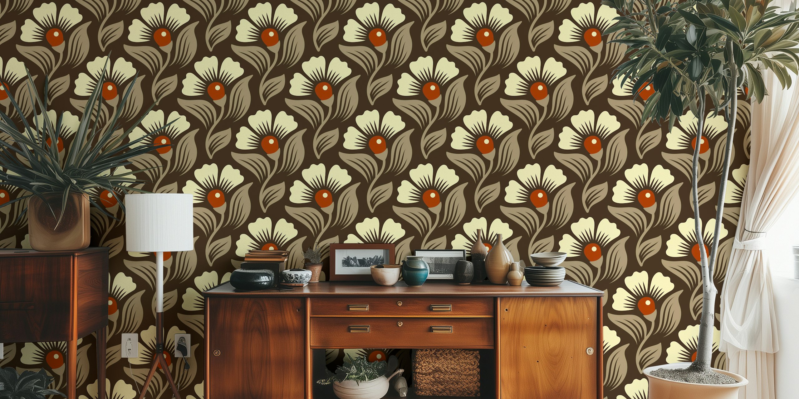 Hand drawn blossoms pattern σε ένα δωμάτιο