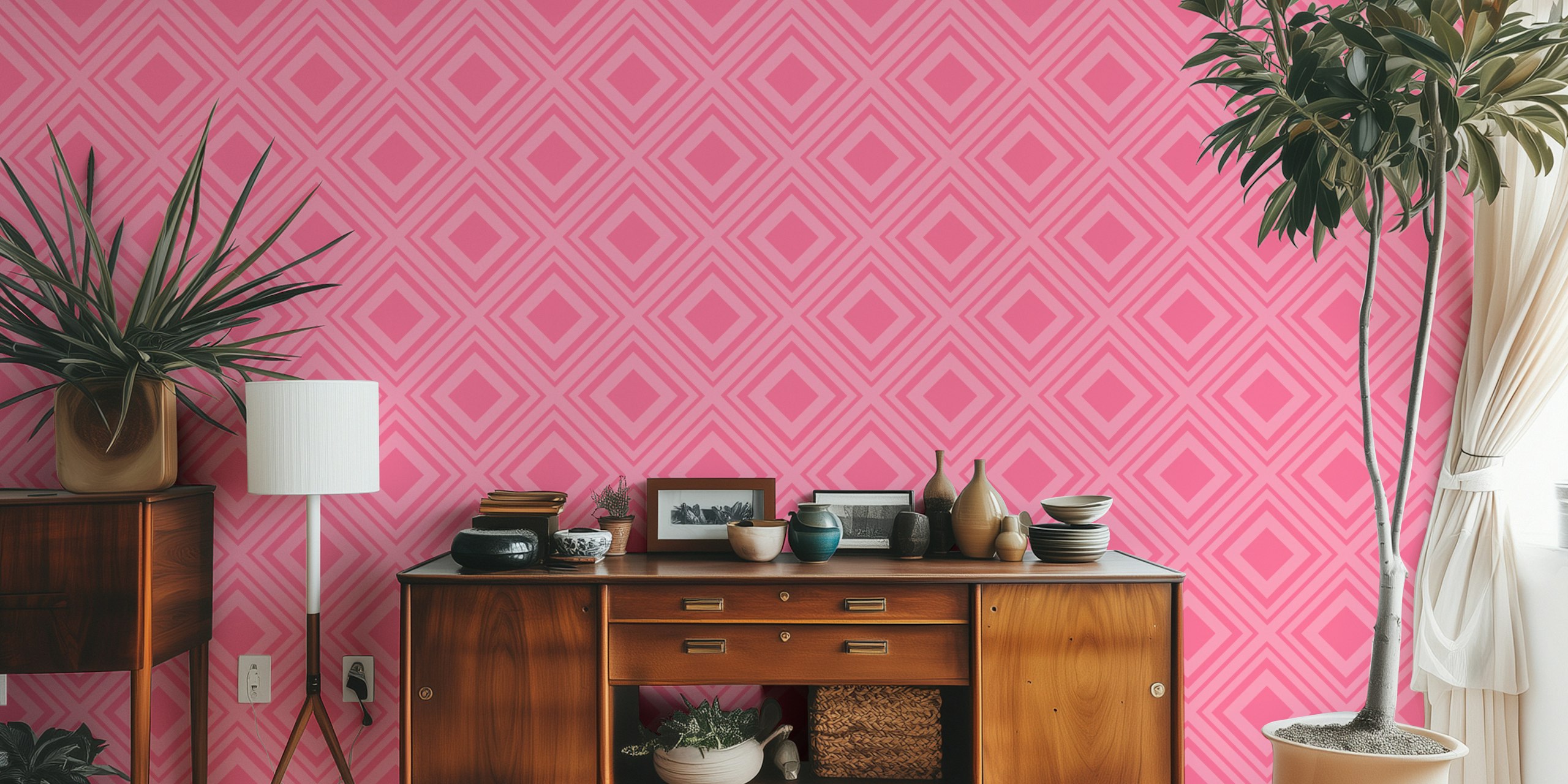 Geometric pink cross pattern wallpaper
