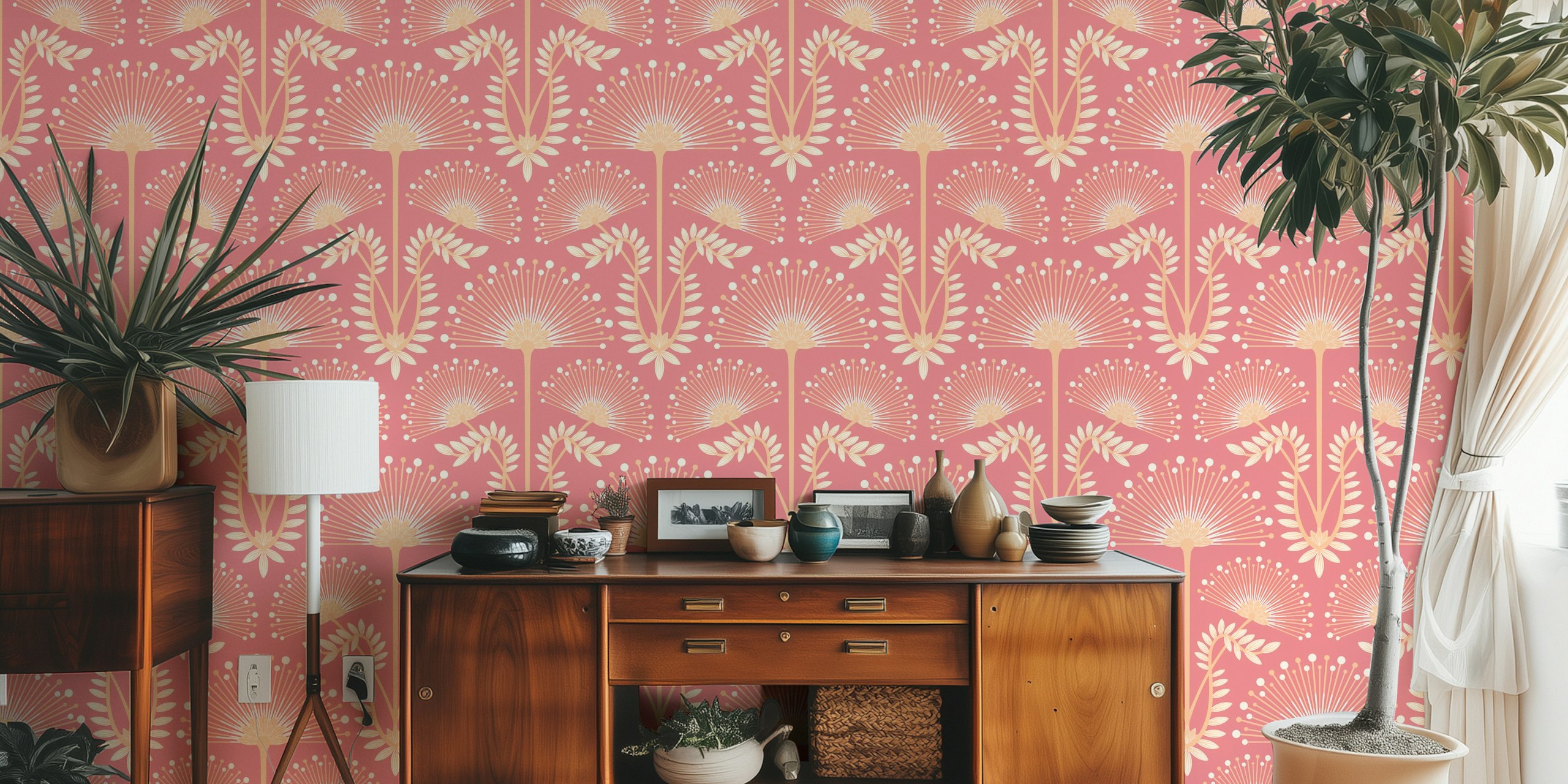 Mimosa Art Deco Floral Wallpaper In A Room