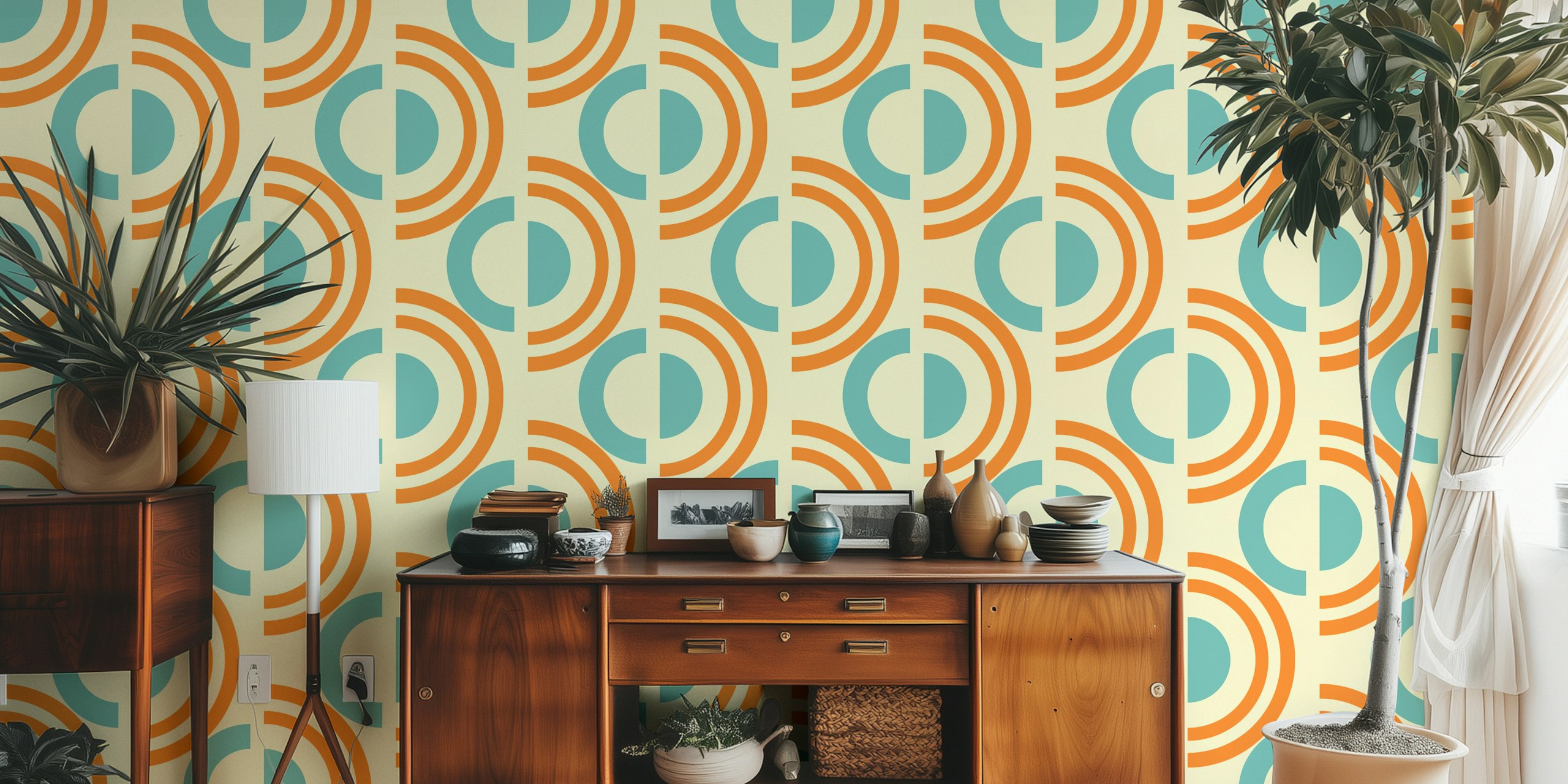 Ταπετσαρία Retro Orange Blue Circular Shapes