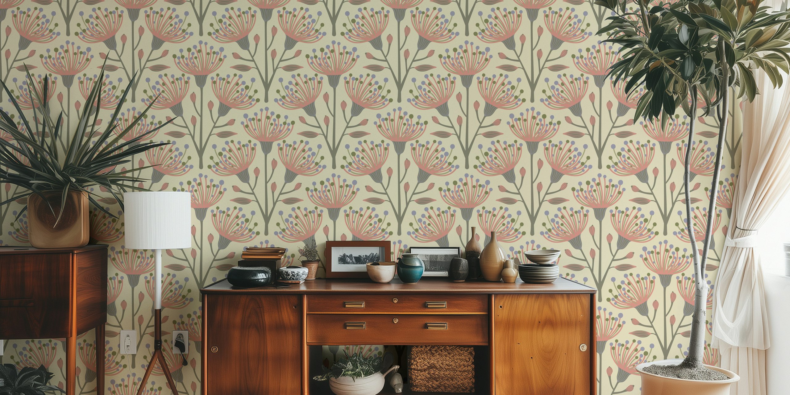 Eucalyptus floral tapet i varma neutrala färger