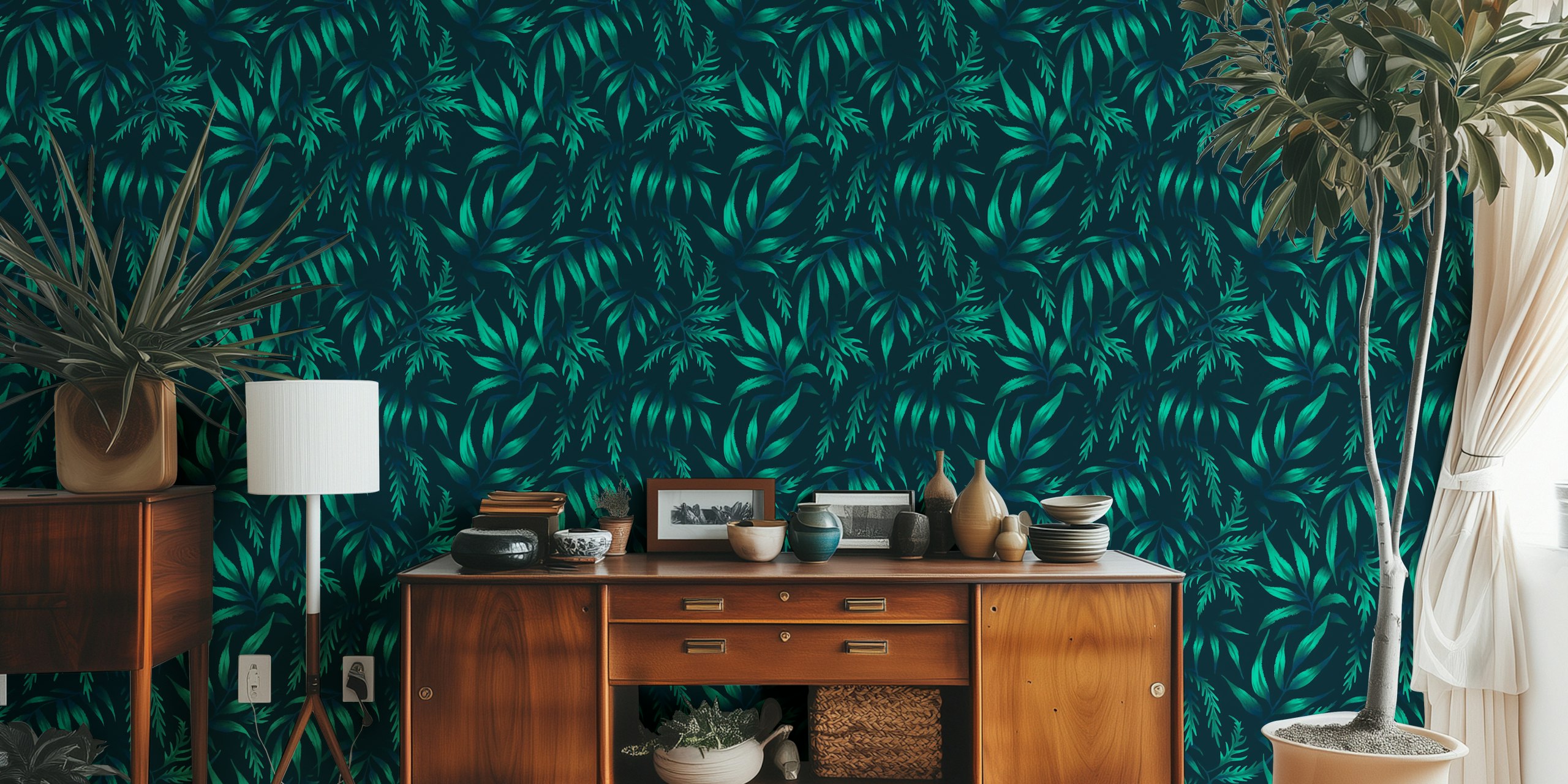 Fern Leaf Aralia behang in een kamer