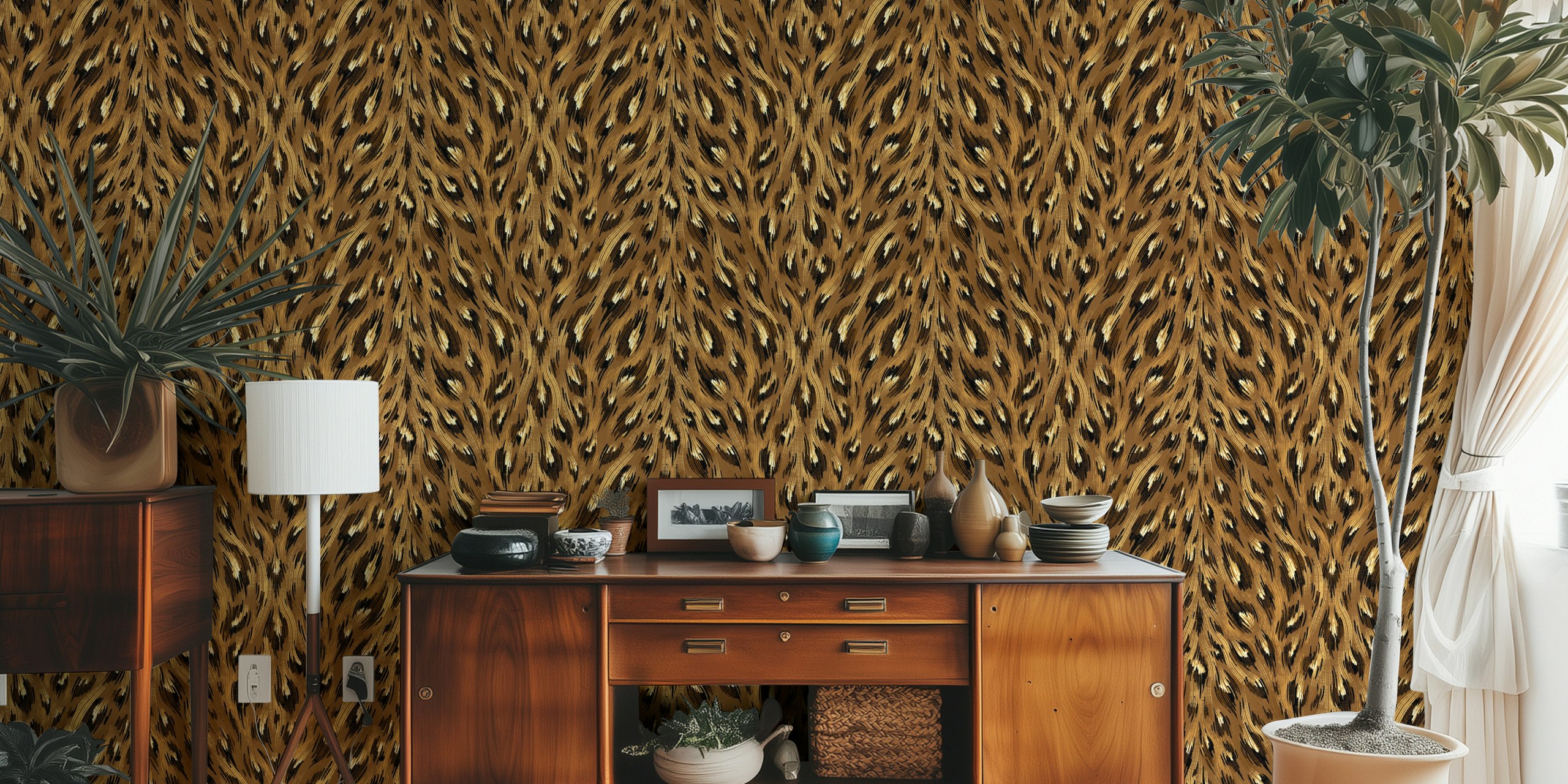 Brown leopard print wall mural design for chic and stylish interiors