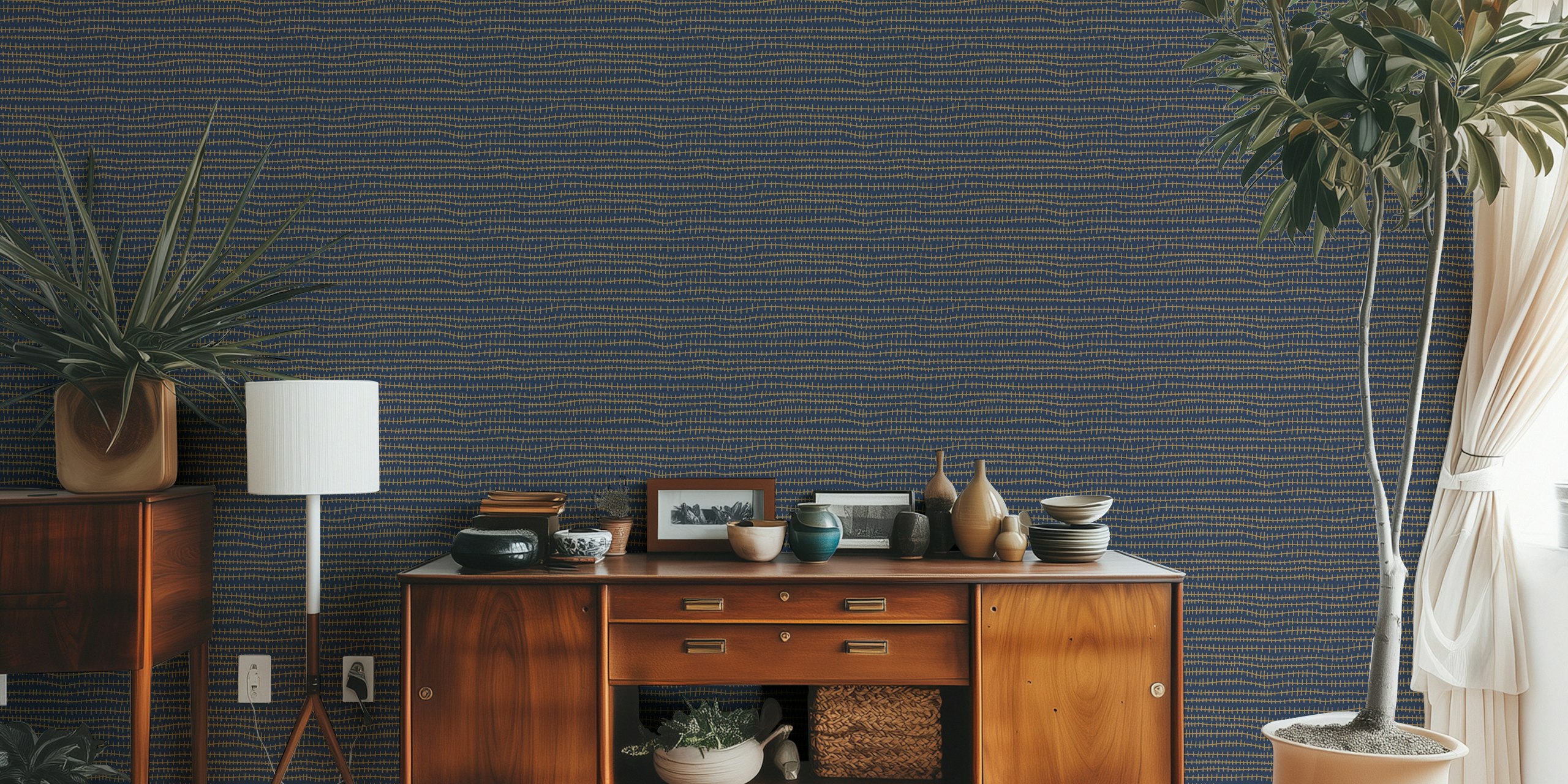 Donovan navy wallpaper design in a room
