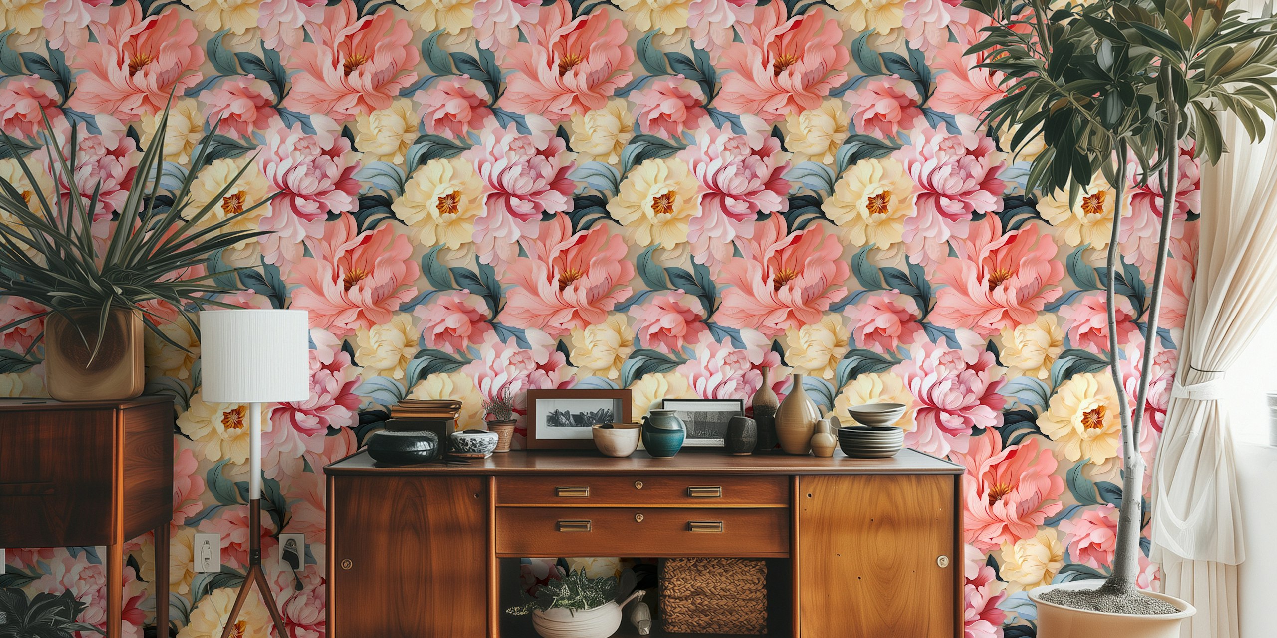 Tranquil Rose Radiance Wallpaper in einem Zimmer