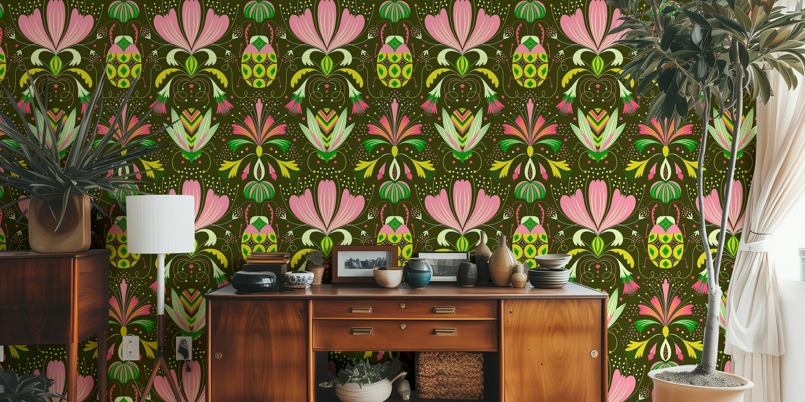 Projekt tapet Art deco bugs w pokoju