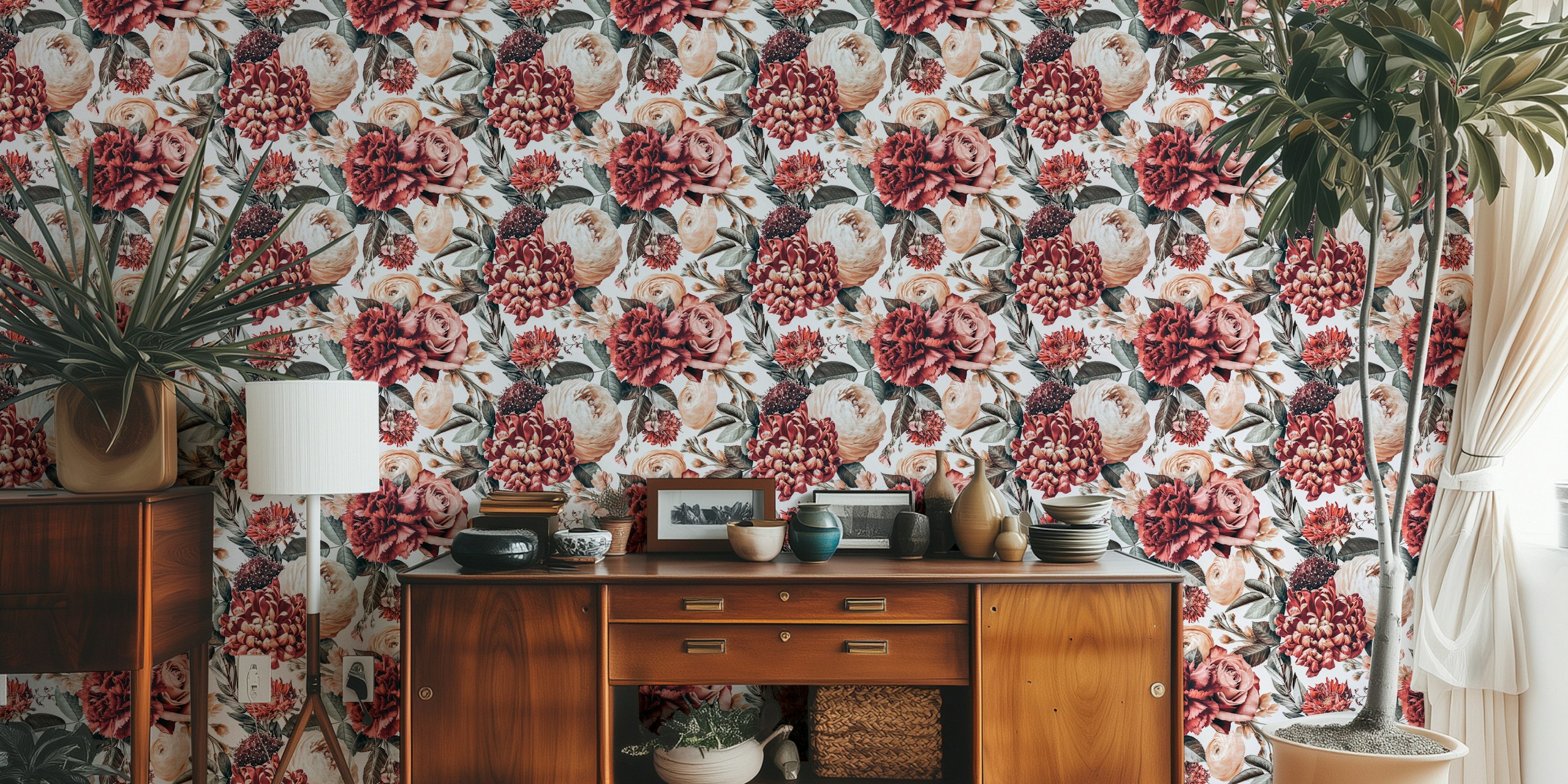 Papel de parede floral em um quarto