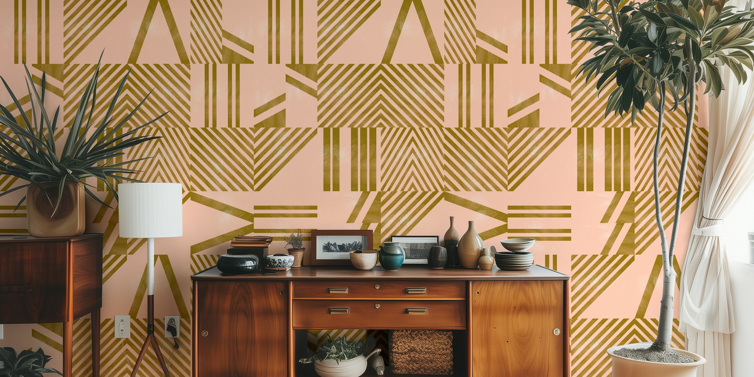 Modern geometric wallpaper in a room