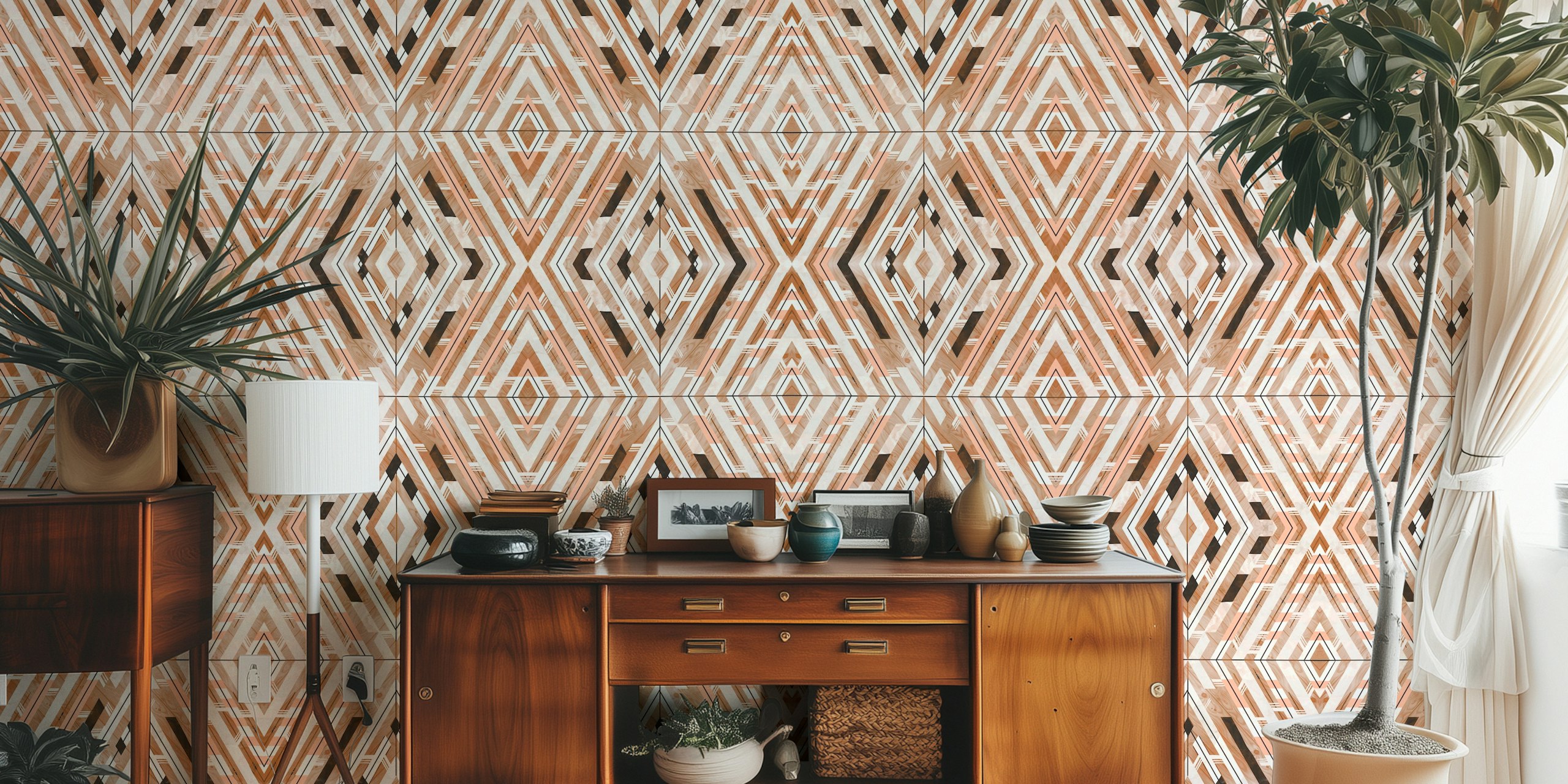 Ταπετσαρία Linear Southwestern Boho Σε Ένα Δωμάτιο