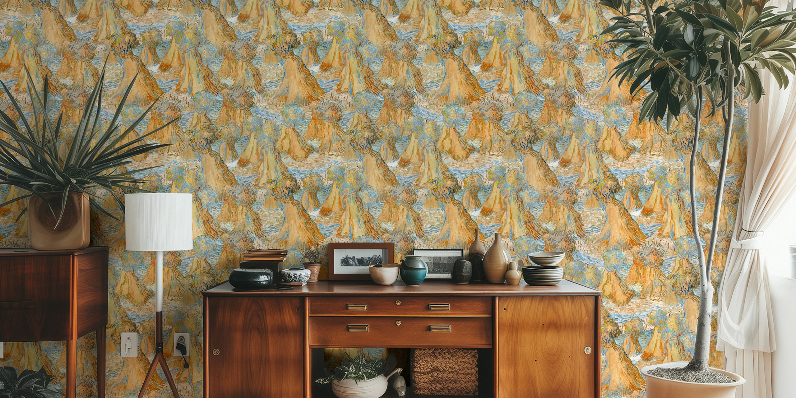 Vincent van Gogh's Sheaves of Wheat wallpaper design