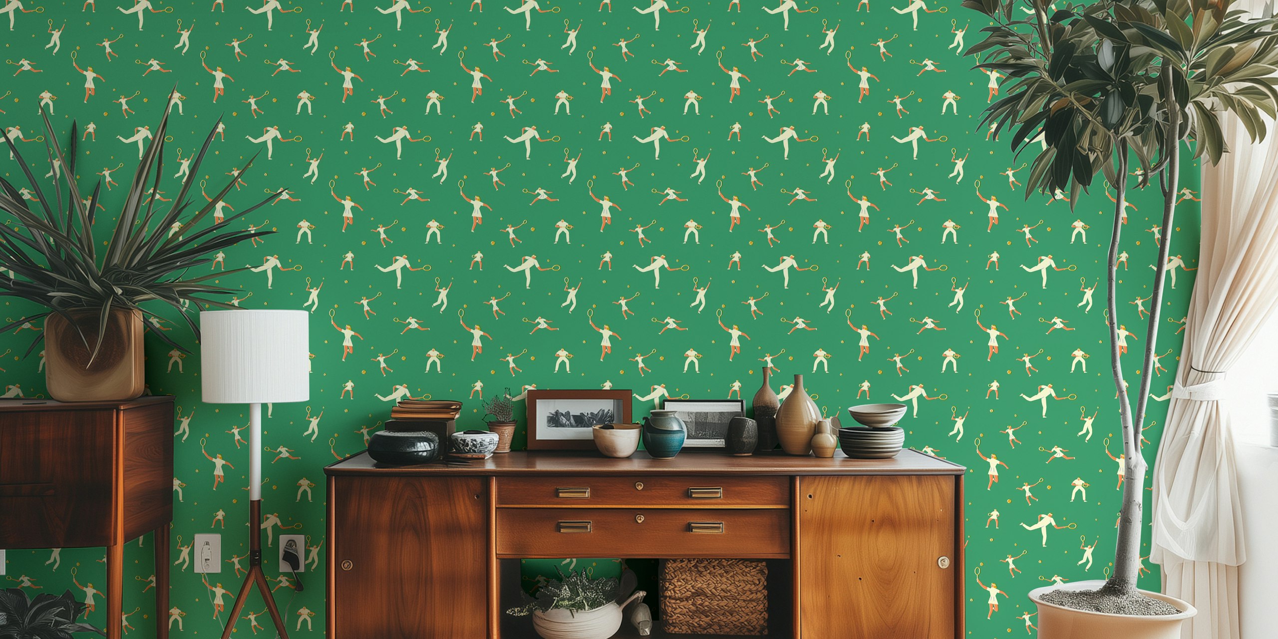 Tennis players wallpaper design in a room