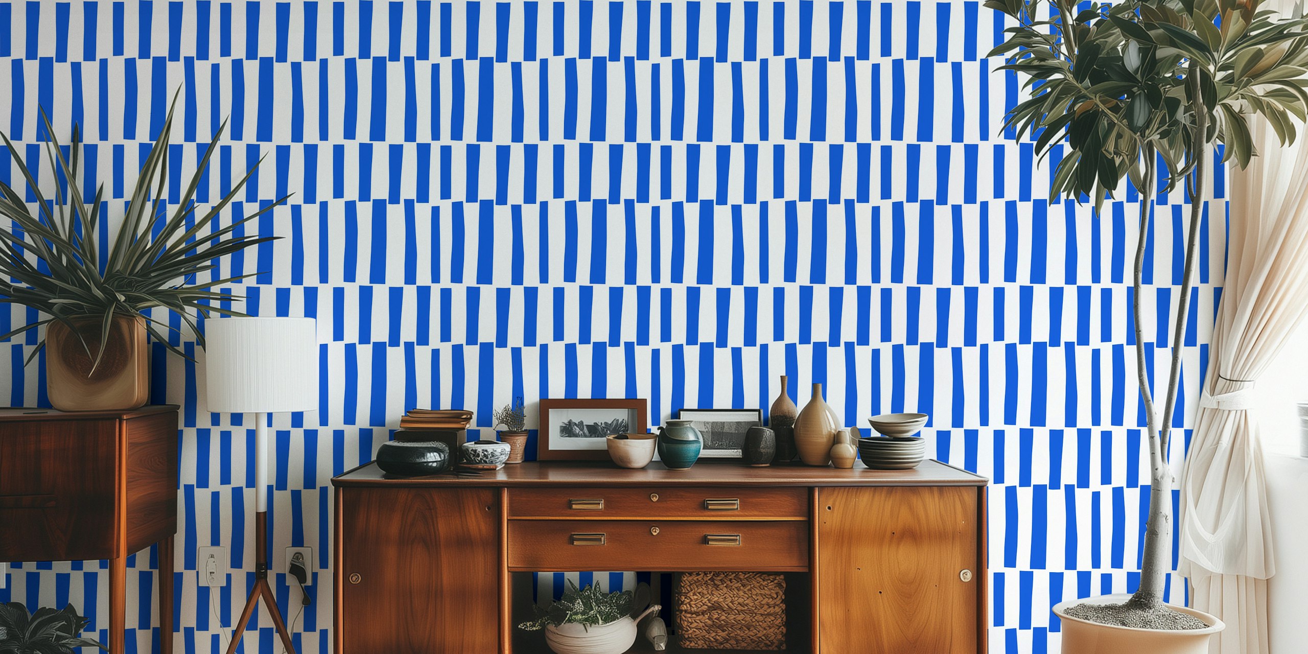 Blue striped pattern on white background wallpaper