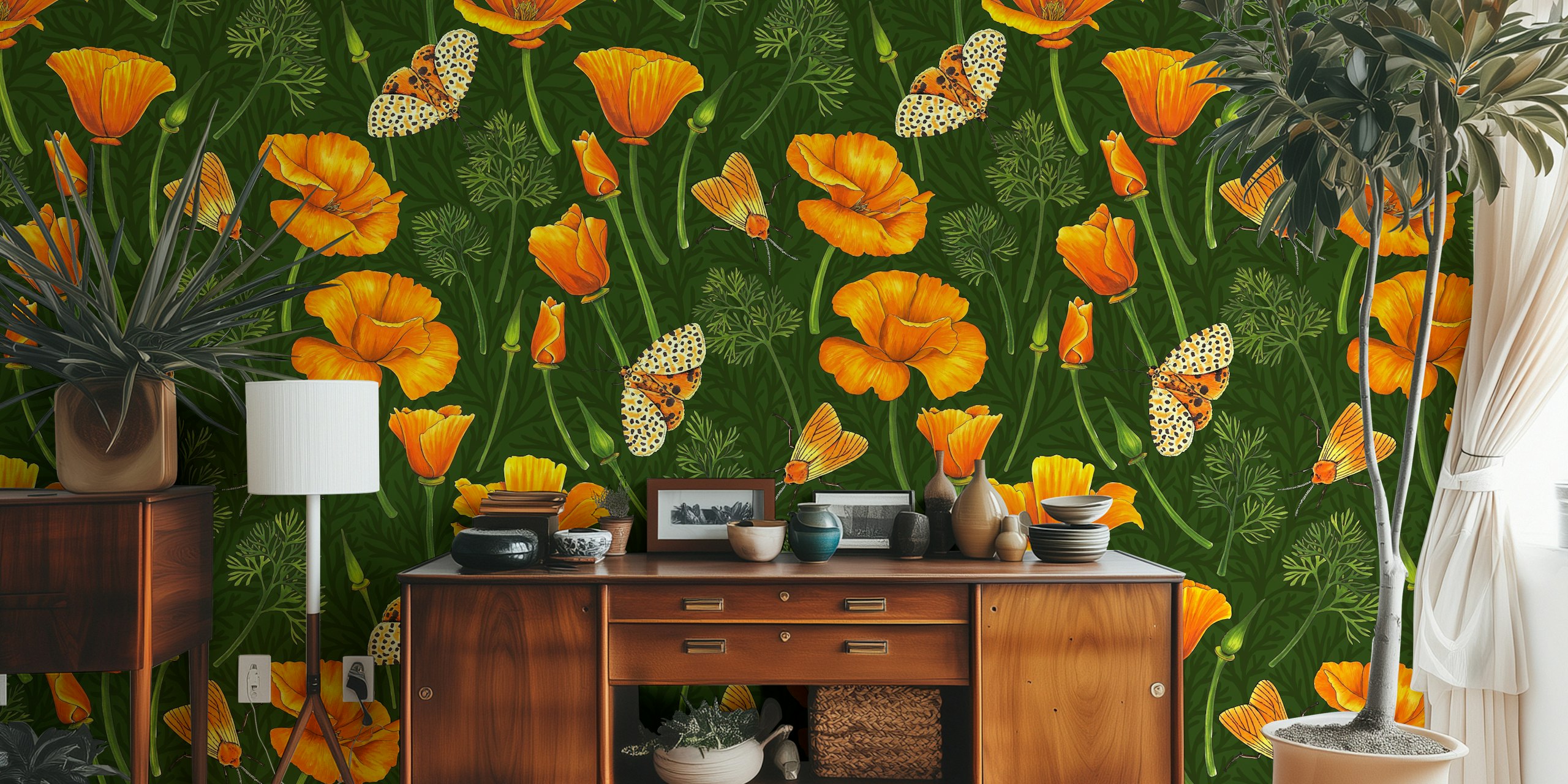 Design tapety California poppies and moths