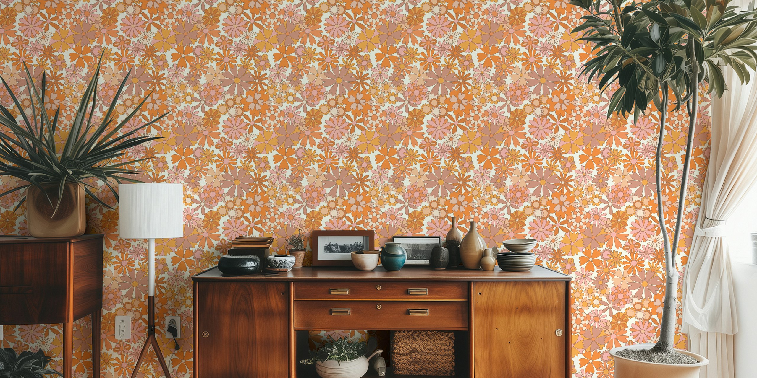 Design della carta da parati retro florals 2 in una stanza