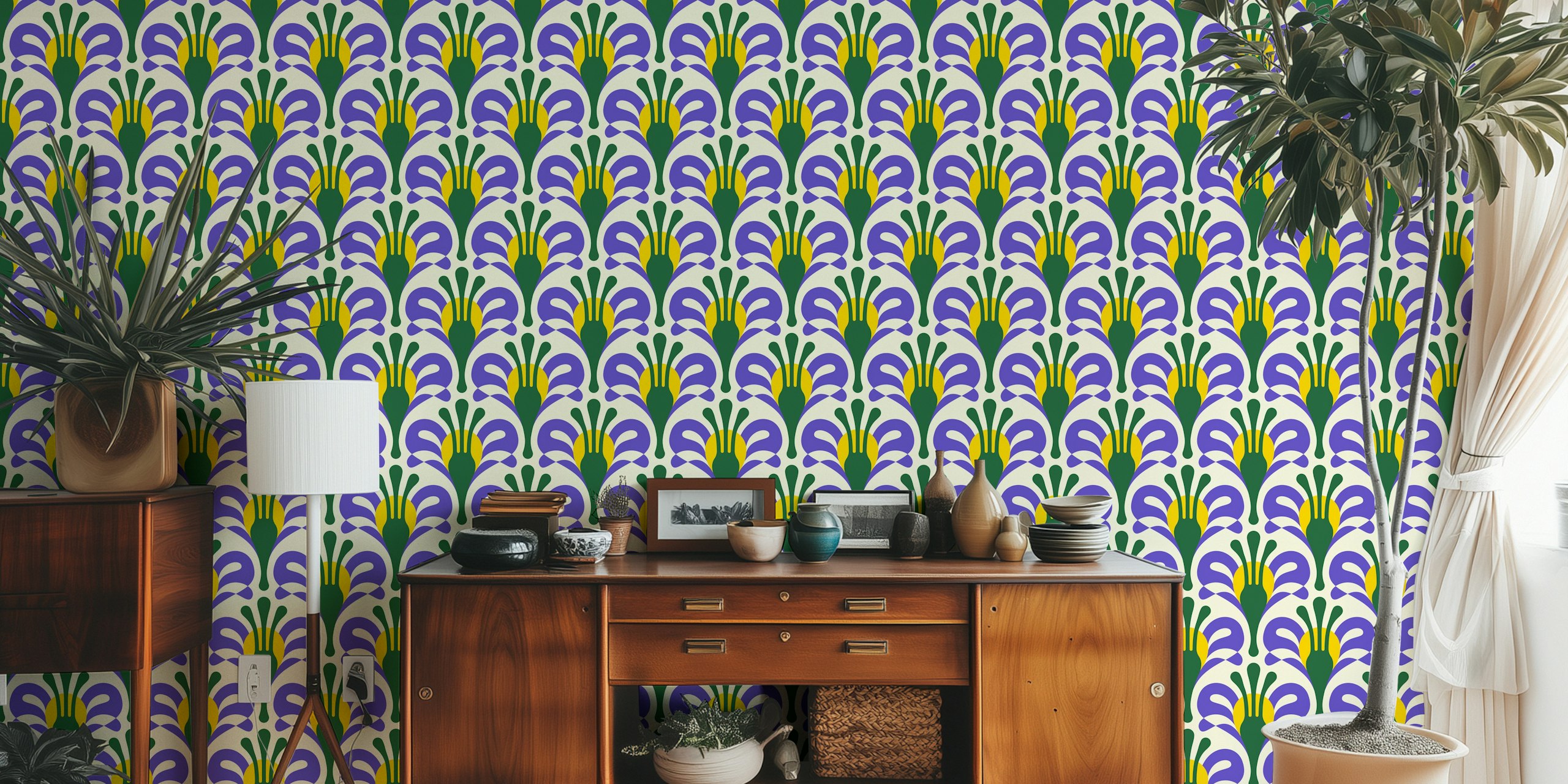 Vintage Retro Floral wallpaper design in a room