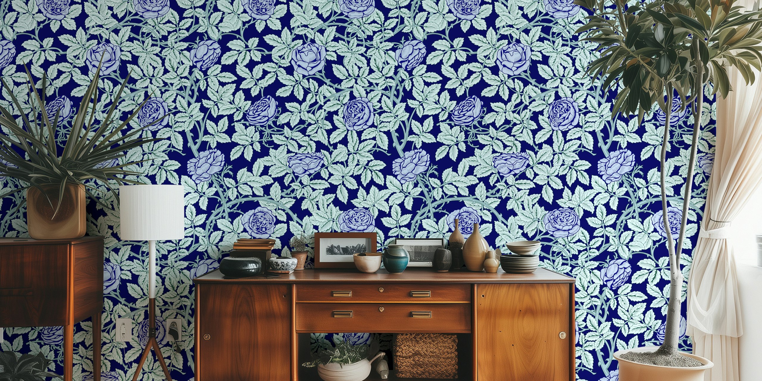 Victorian Rambling Rose wallpaper in a room