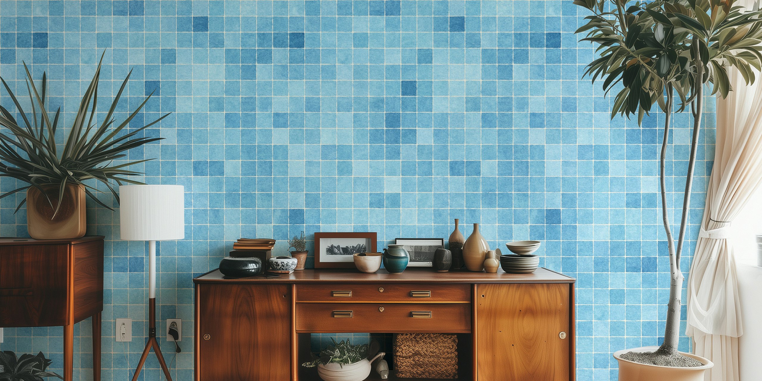 Mosaic design wallpaper in a room