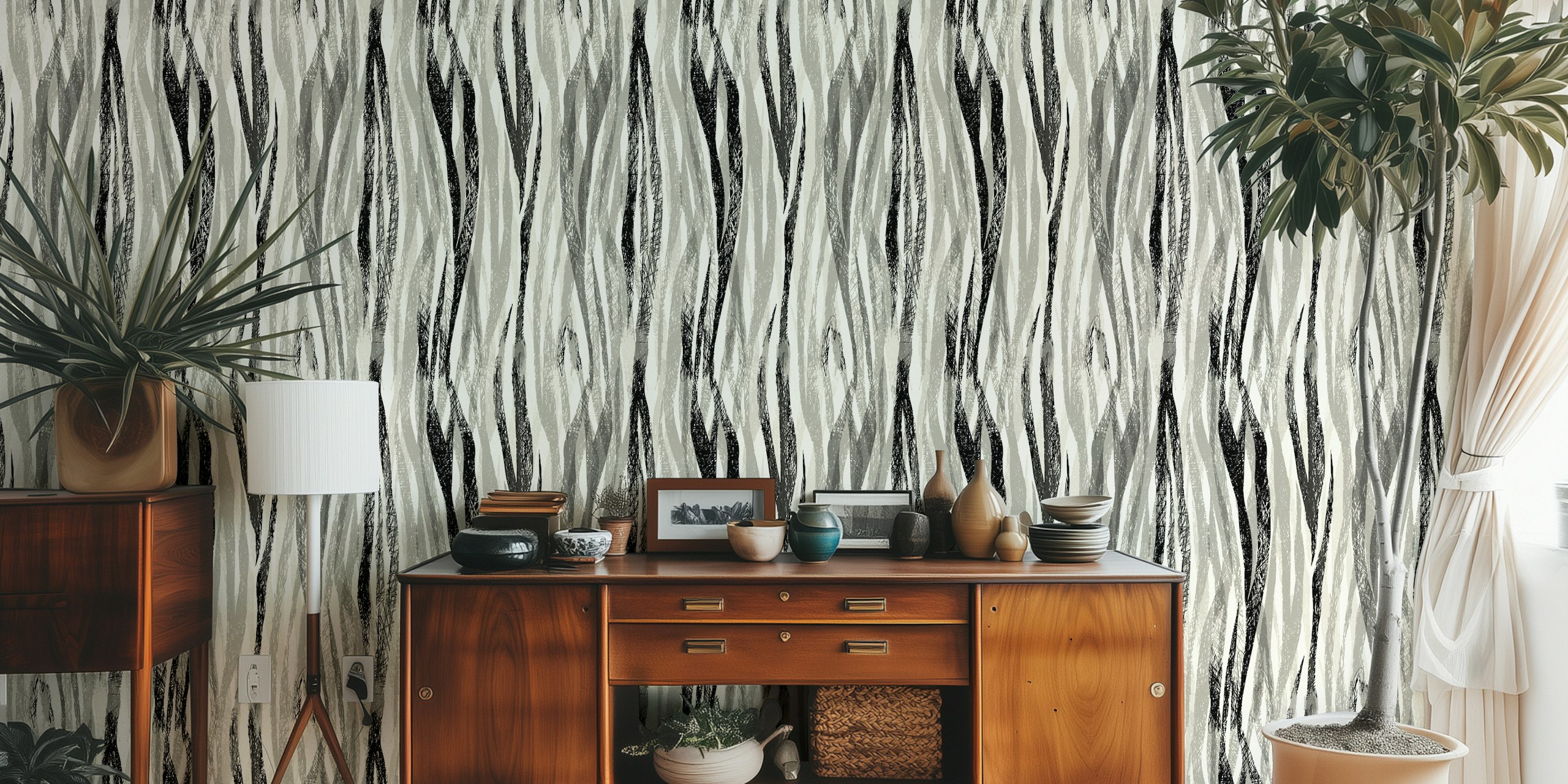 Zwart-witte Wildlife Safari animal print behang