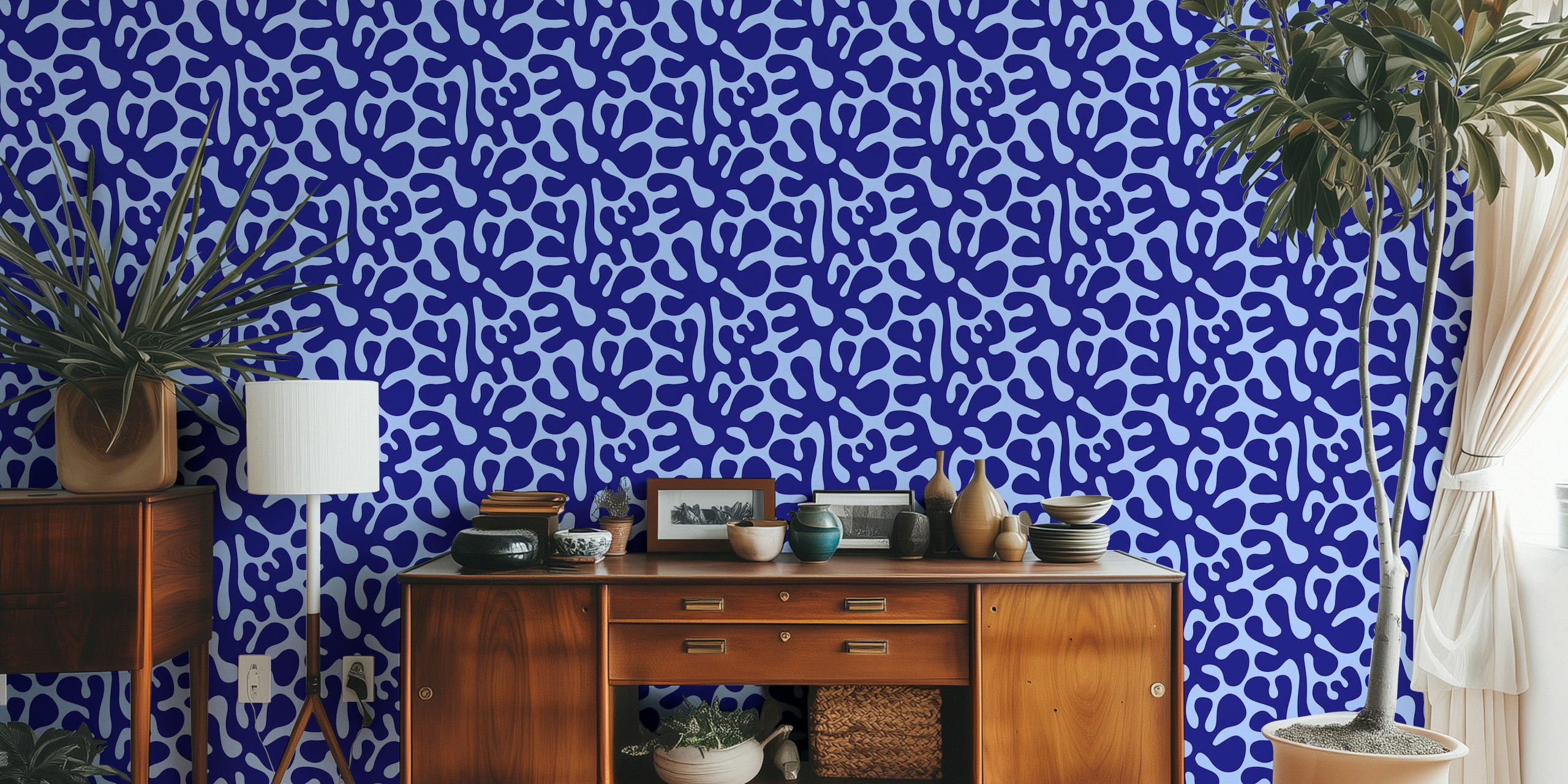 Abstract Plants / Coral / Animal Print 3202B Em Um Quarto