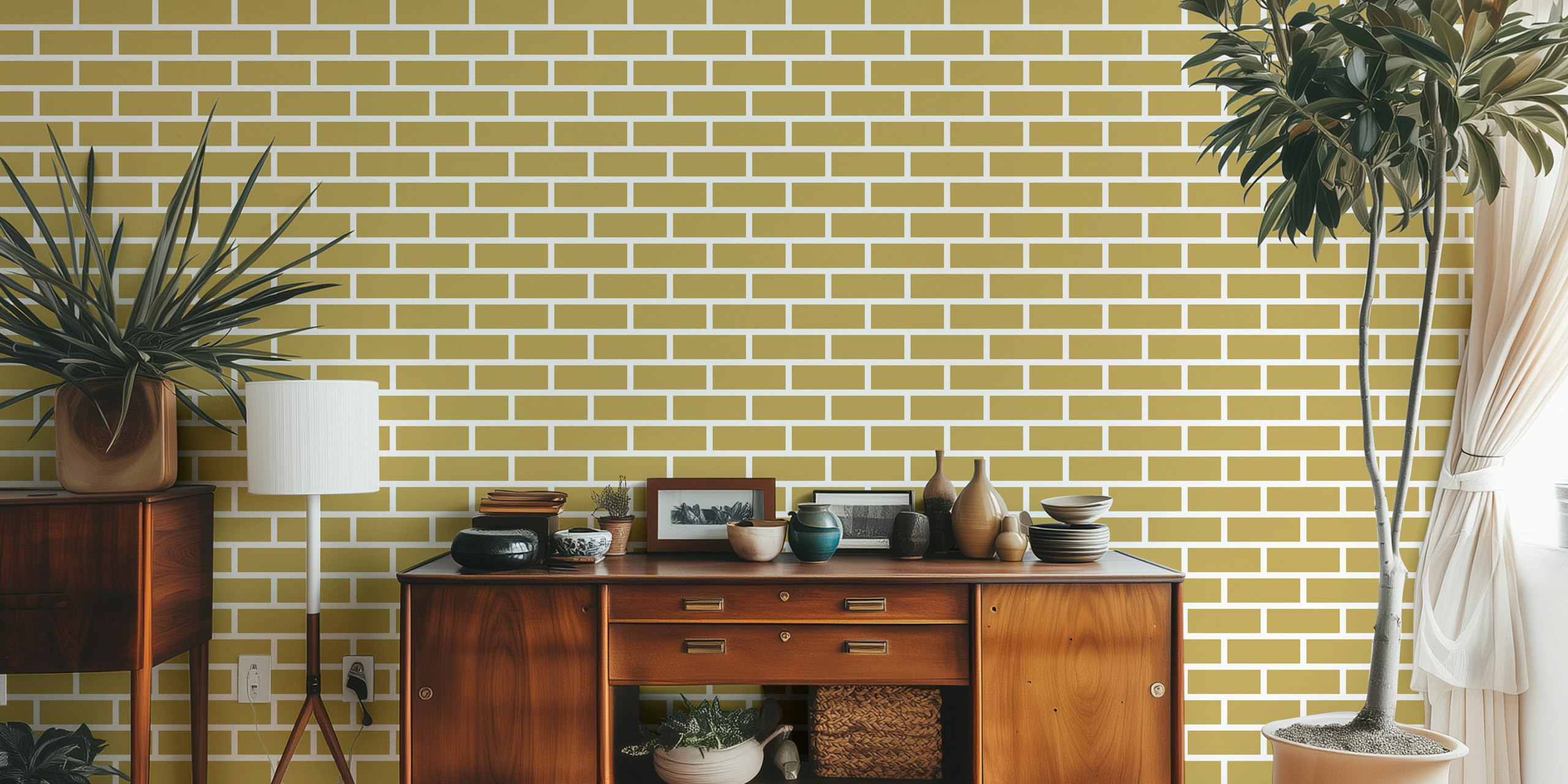 Gold brick wallpaper σε μια σύγχρονη ρύθμιση