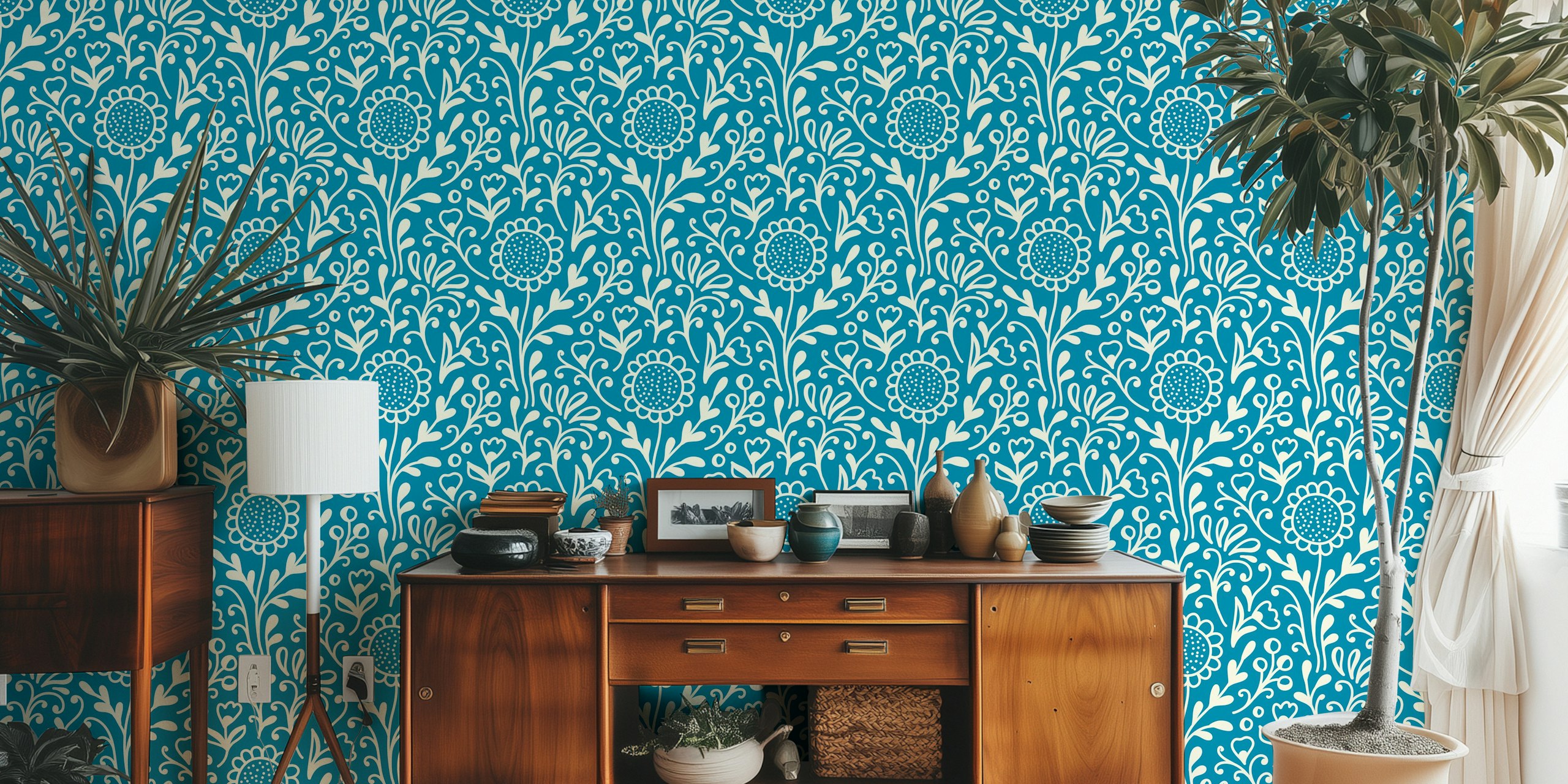 Carta da parati Hand drawn wildflowers pattern