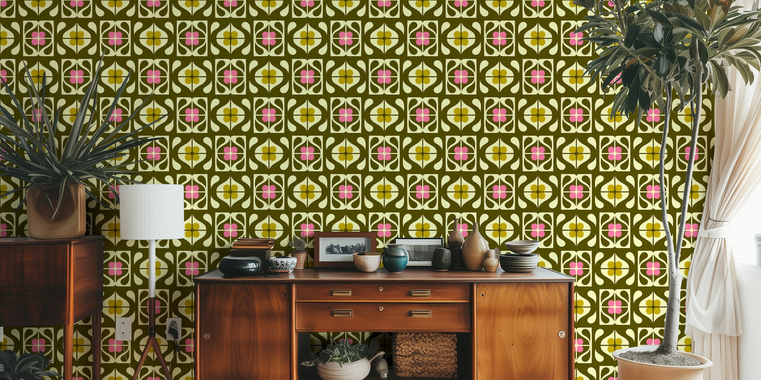 Retro abstract flowers wallpaper design