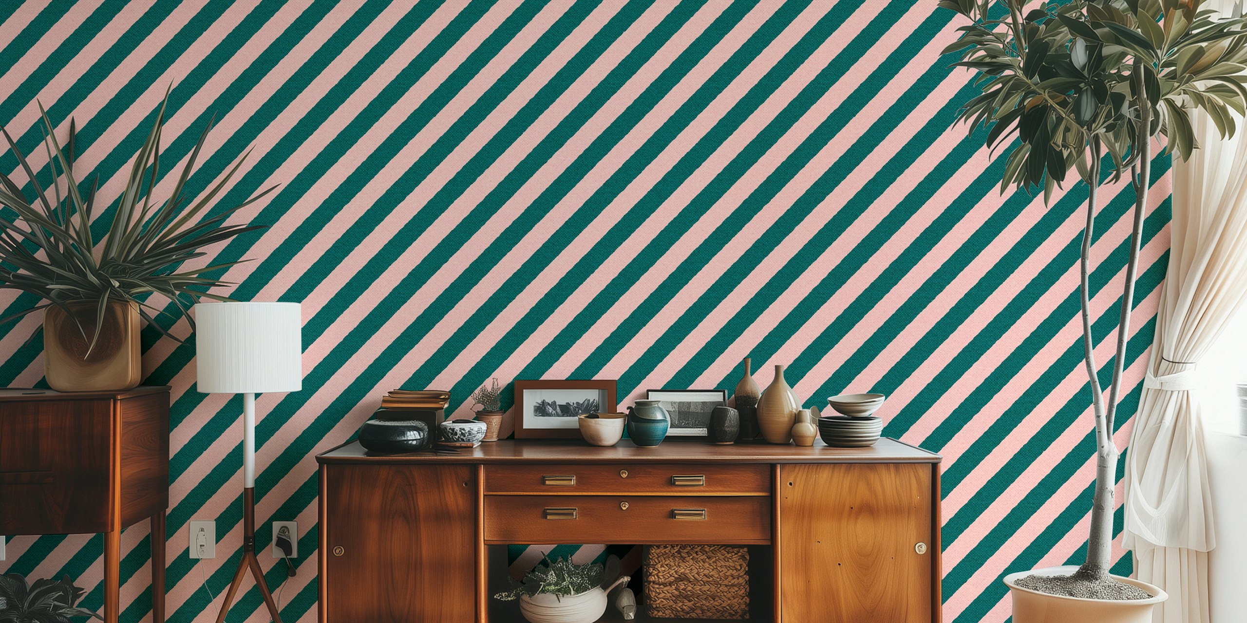 Striped wallpaper in a room setting