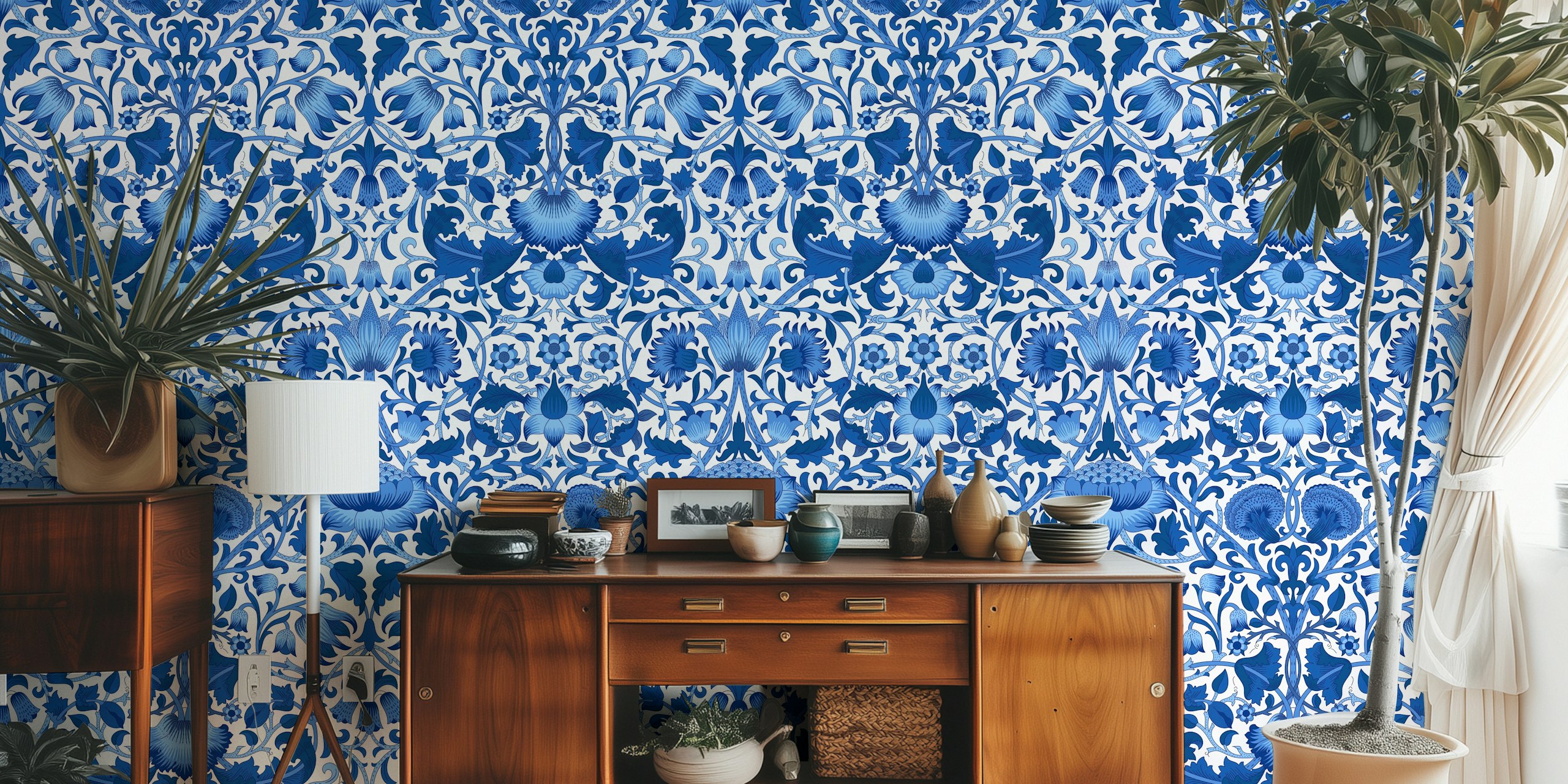 Victorian Lodden Dark Blue pattern i et rom
