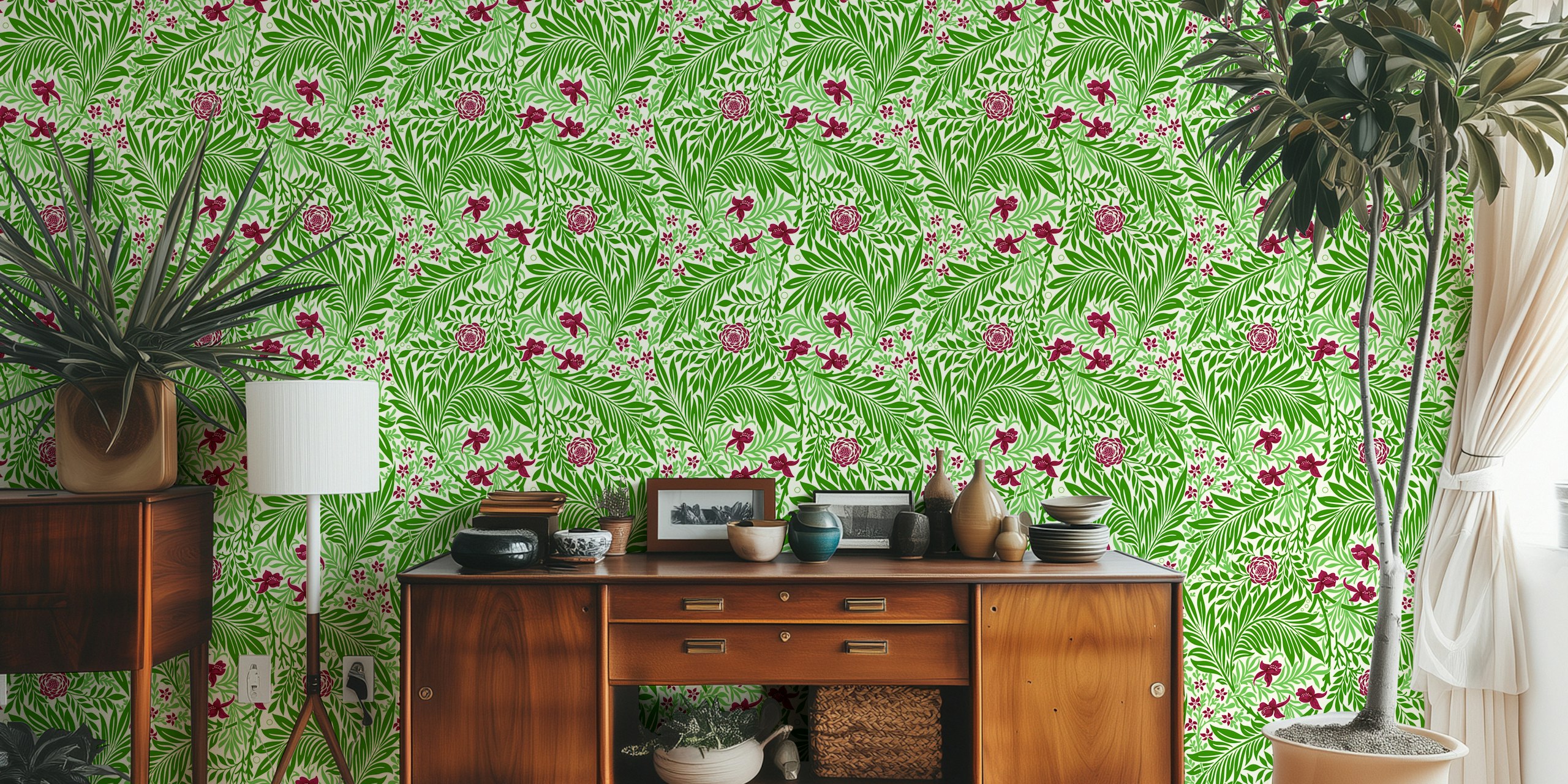 Ταπετσαρία Victorian Larkspur pattern 18 που προβάλλεται σε ένα δωμάτιο