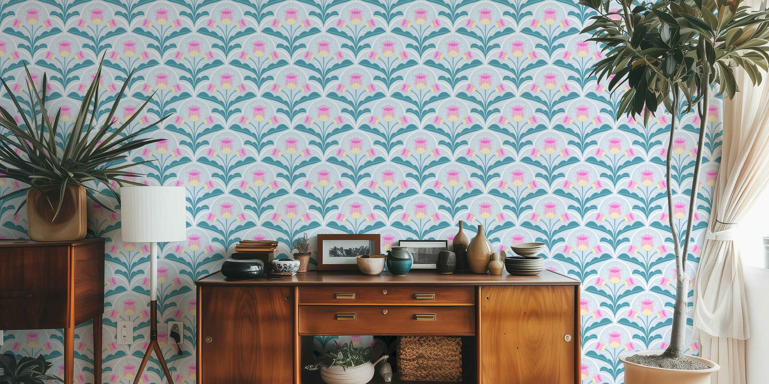 Retro florals wallpaper design in a room
