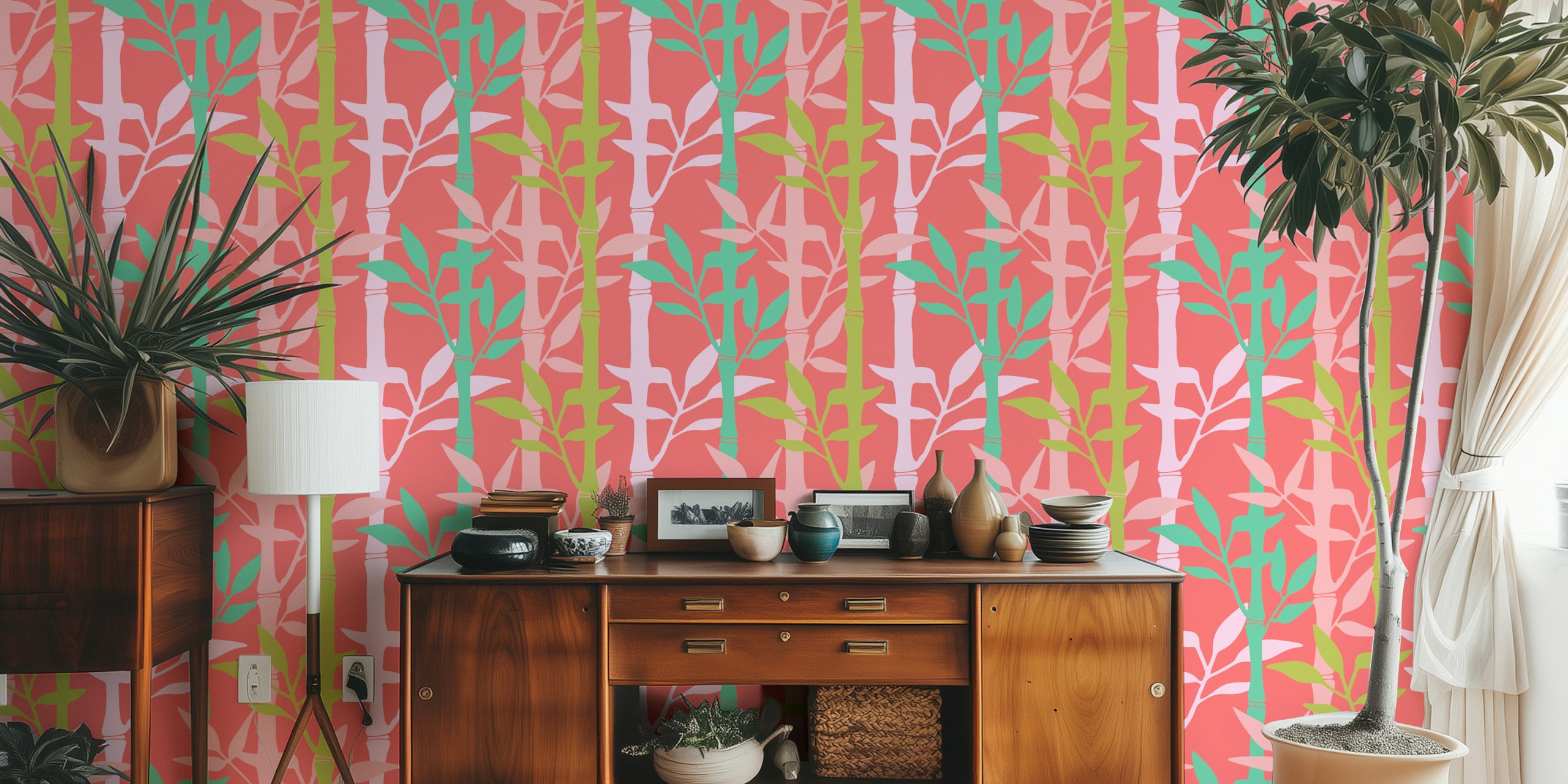 Bamboo forest tropical plants wallpaper in a room