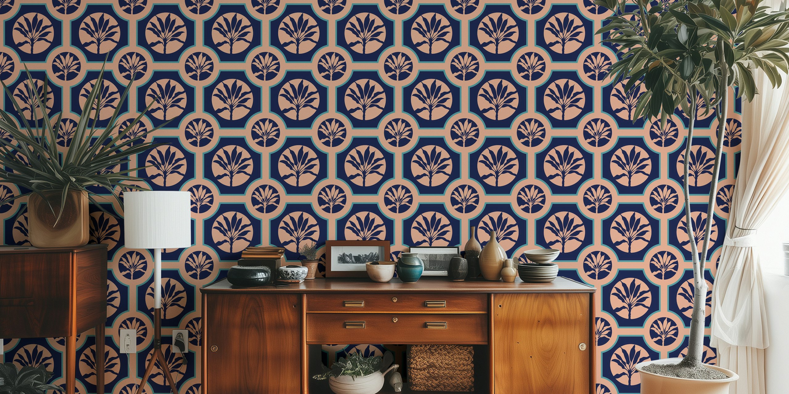 Maroc Tropical Ti Plant Tiles Wallpaper Design