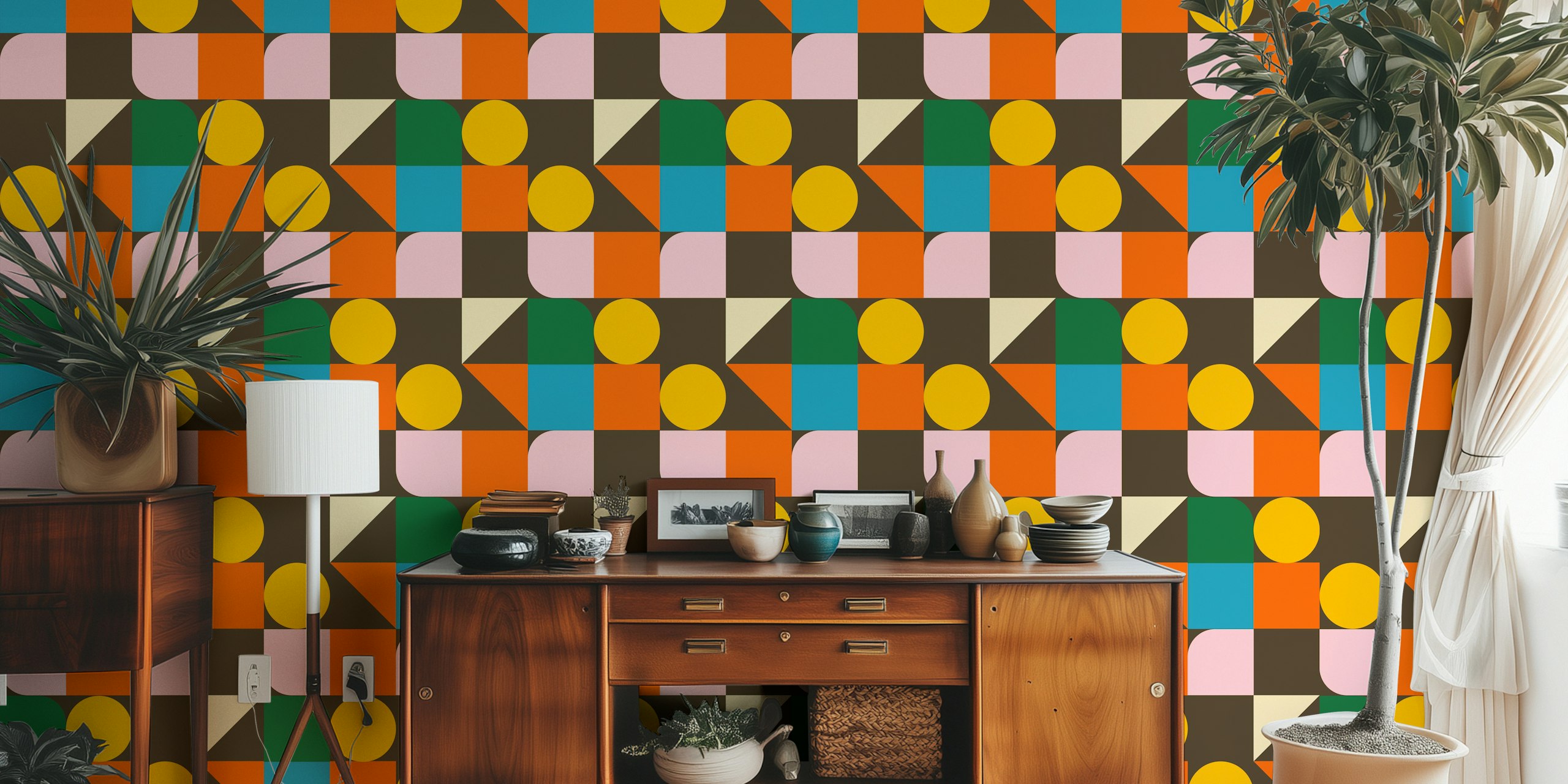 Bauhaus Cube Quilt Brown wallpaper in a decor