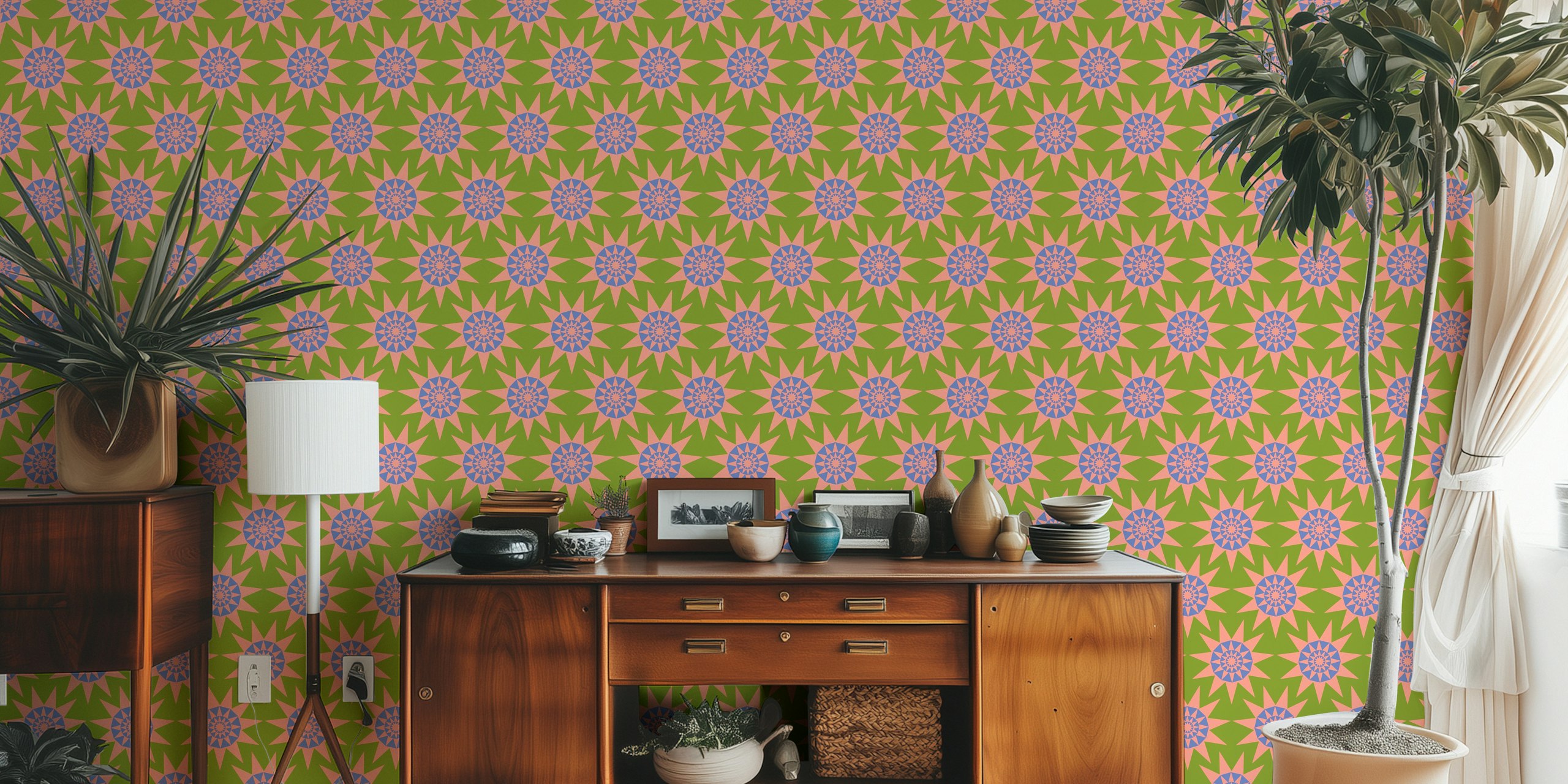Design de papel de parede geométrico retro sun star