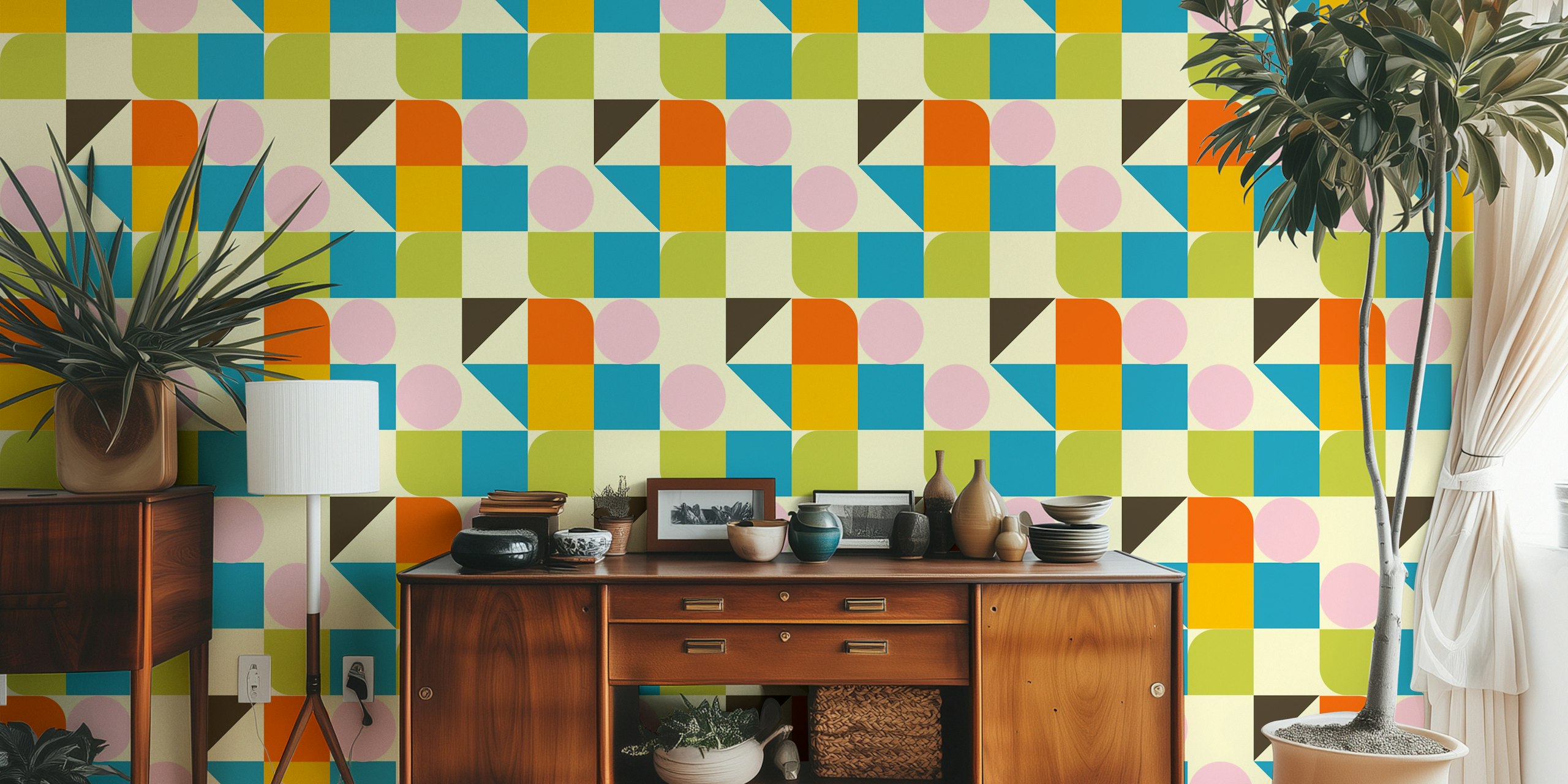 Bauhaus Cube Quilt Beige wallpaper in a room