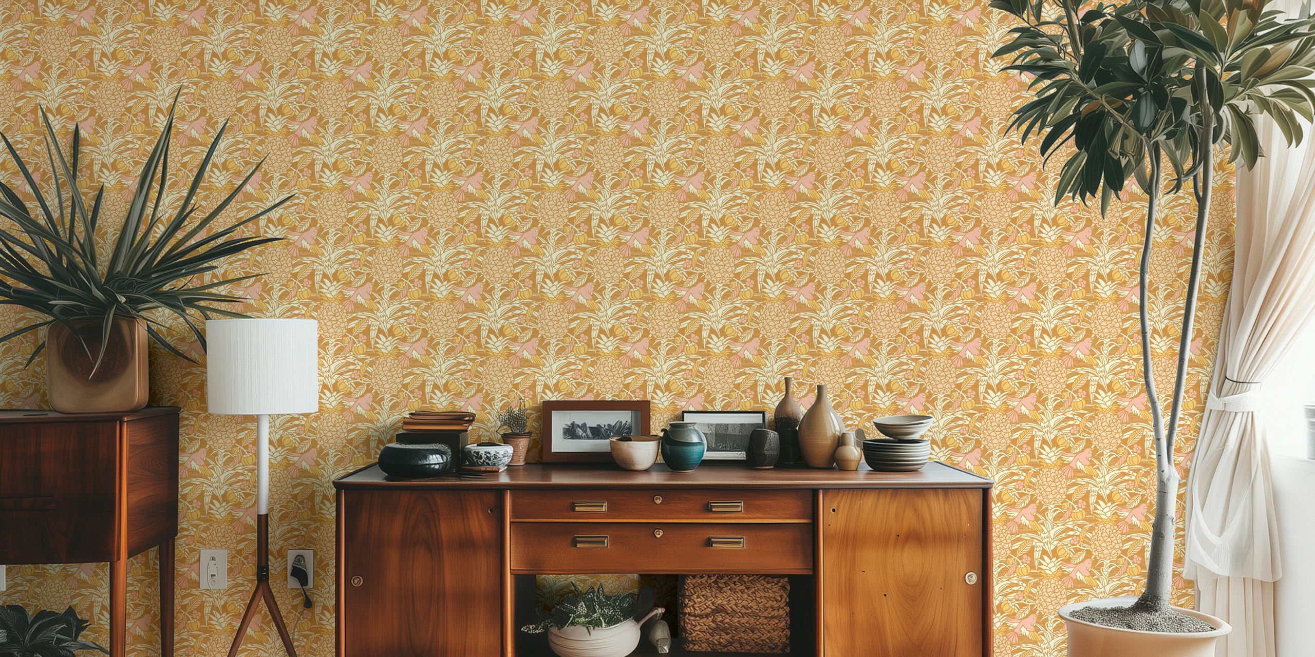 Tropicana damask wallpaper in a room