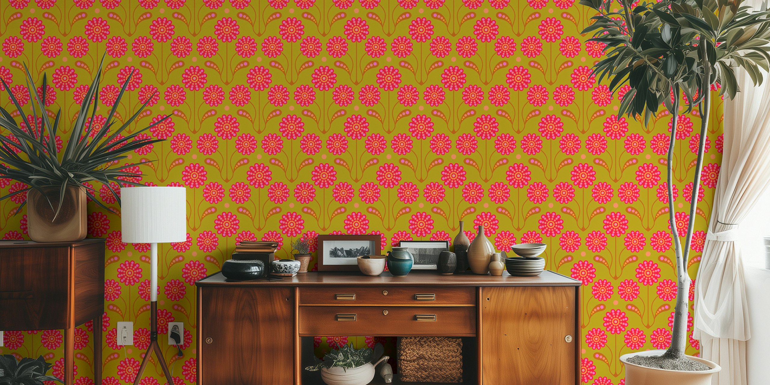 Pink Floral Wallpaper In A Vibrant Room