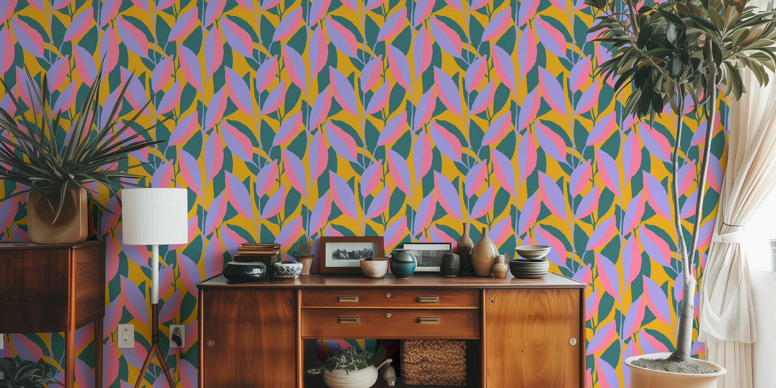 Tropical jungle wallpaper in a room