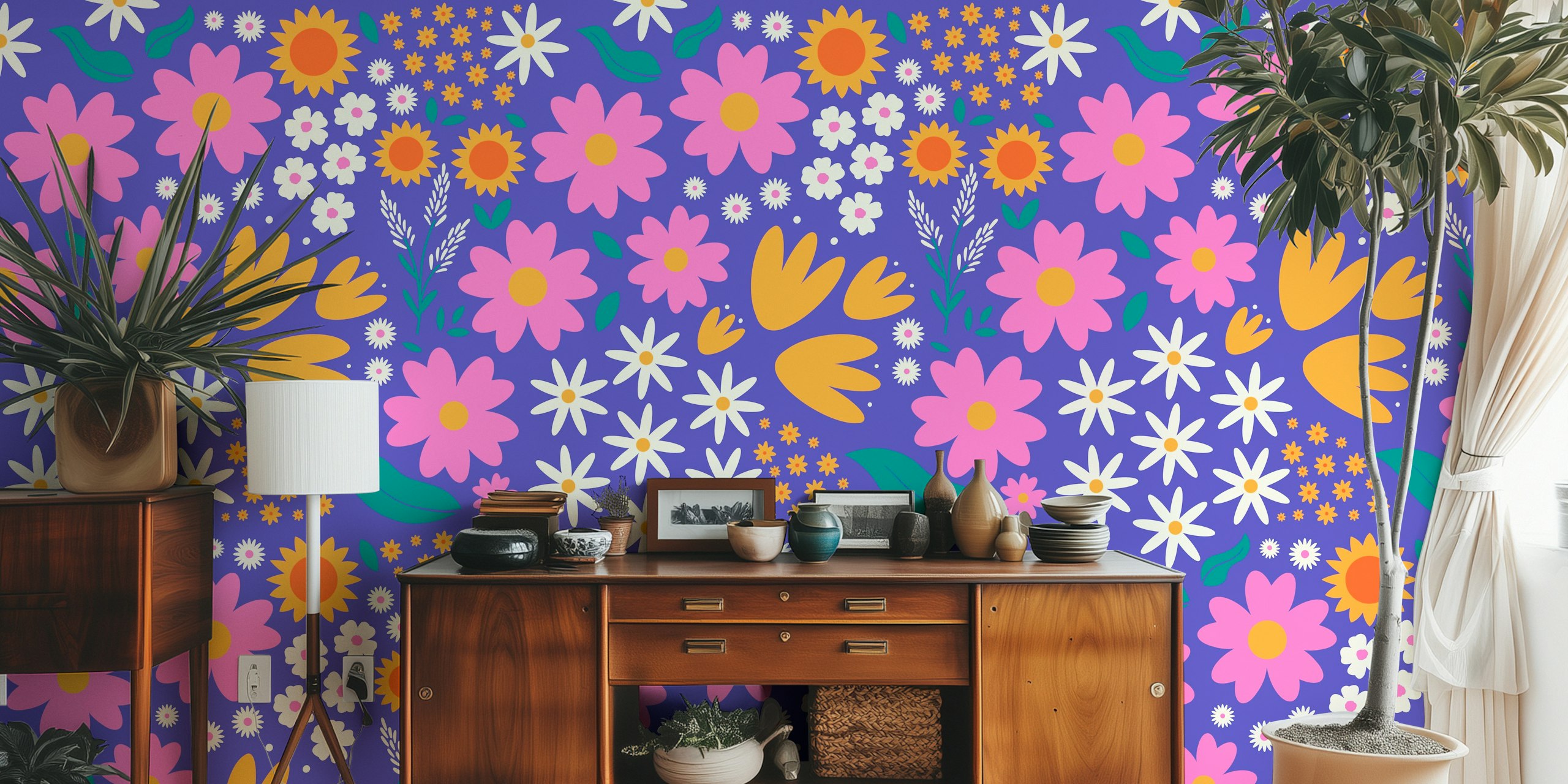 Wildflower Spring Fest Pattern papel de parede em um quarto